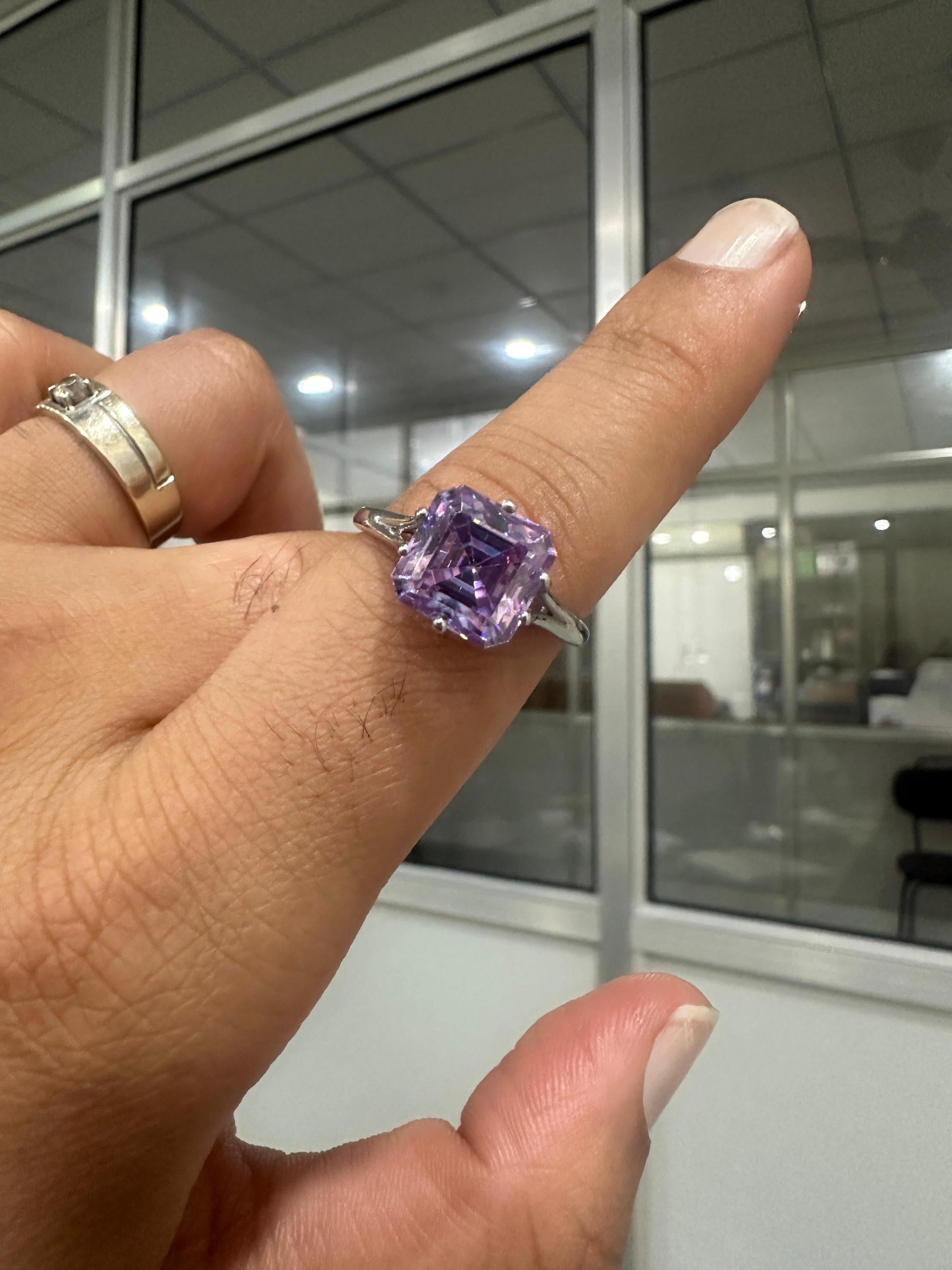 4 CT Asscher Cut Lavender Moissanite Solitaire Ring | 925 Sterling Silver, Statement Jewelry