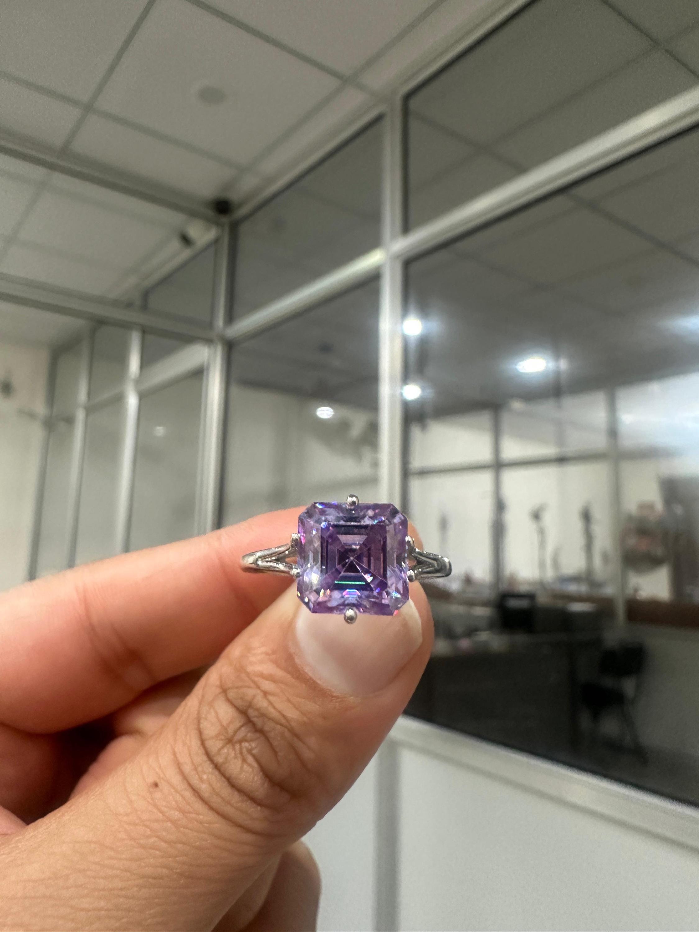 Lavender Moissanite Asscher Cut Ring | Sterling Silver Solitaire