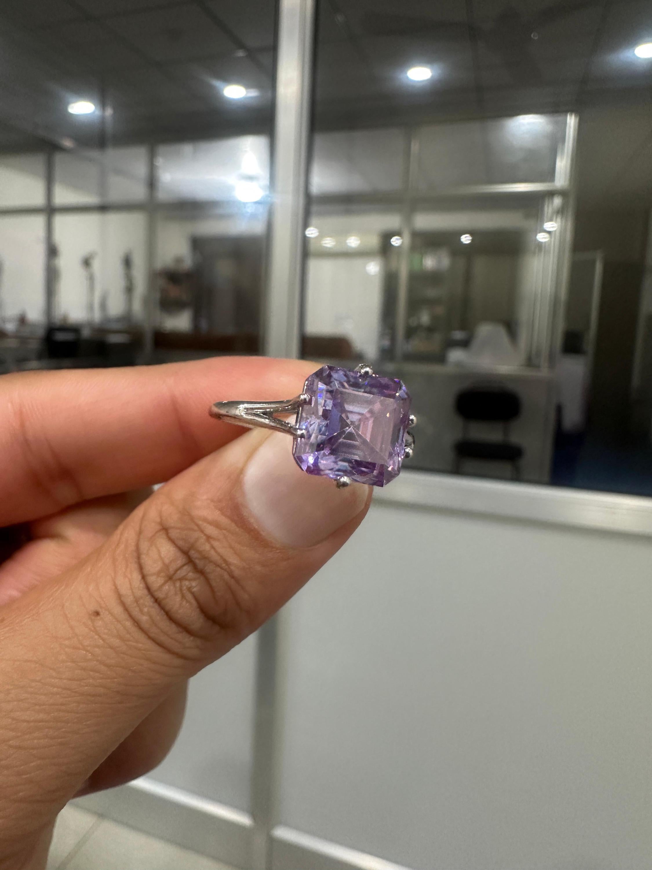 4 CT Asscher Cut Lavender Moissanite Solitaire Ring | 925 Sterling Silver, Statement Jewelry