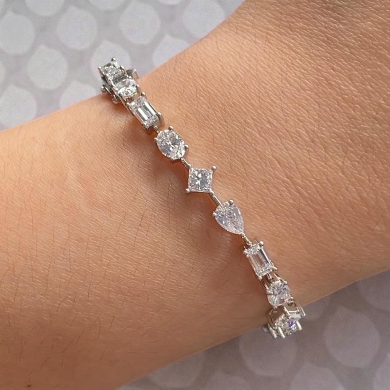 Luxury Moissanite Tennis Bracelet | Multi Shape Stones, 14k White Gold Jewelry for Gift