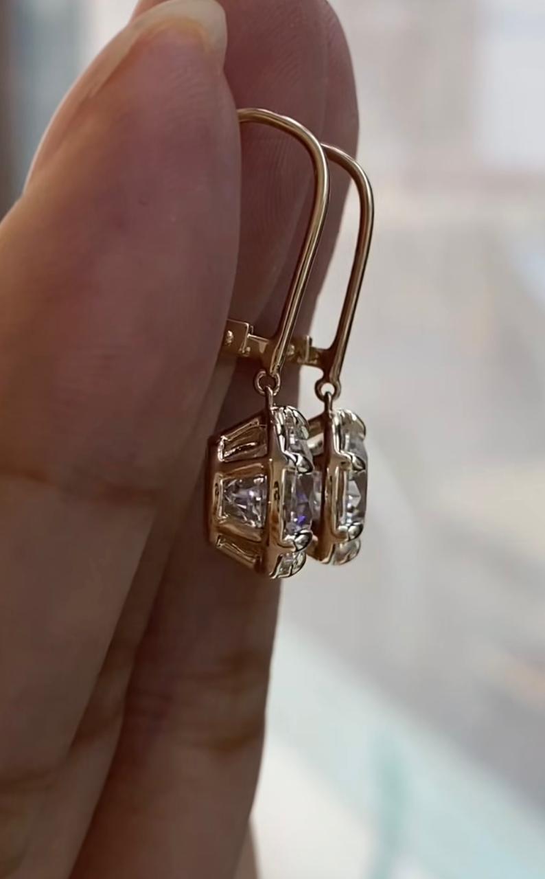 14k Rose Gold Moissanite Drop Earrings | Lever Back Dangle Jewelry for Gift