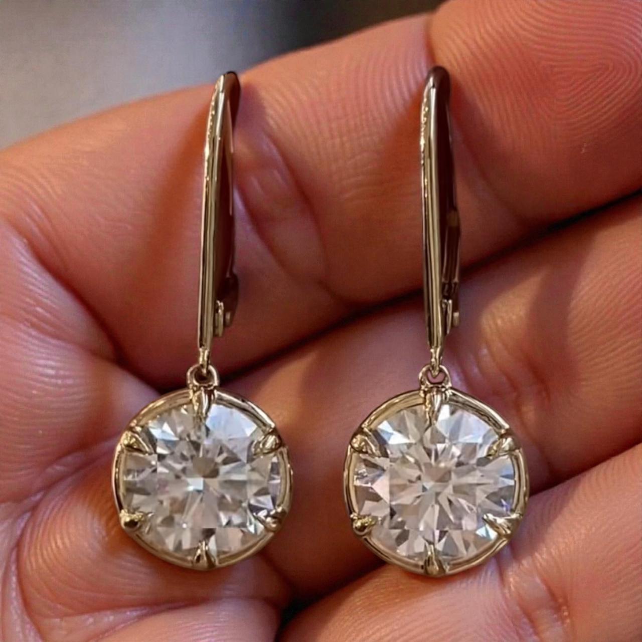 14k Rose Gold Moissanite Drop Earrings | Lever Back Dangle Jewelry for Gift