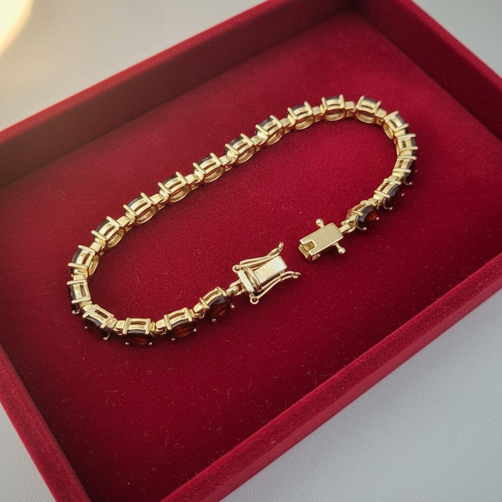 Customized Red Garnet Tennis Bracelet | 14K Gold Vermeil Finish over 925 Silver | January Birthstone