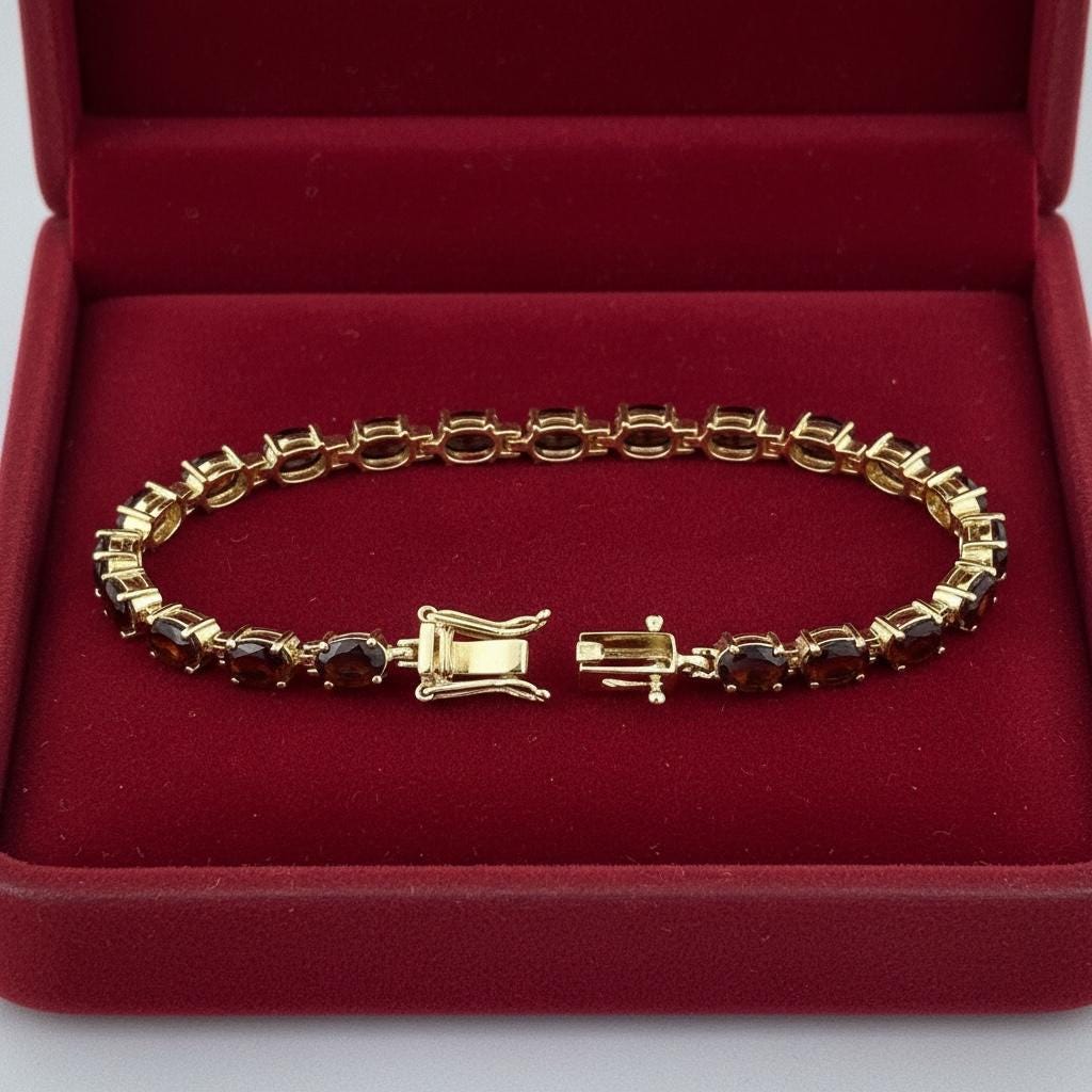Customized Red Garnet Tennis Bracelet | 14K Gold Vermeil Finish over 925 Silver | January Birthstone