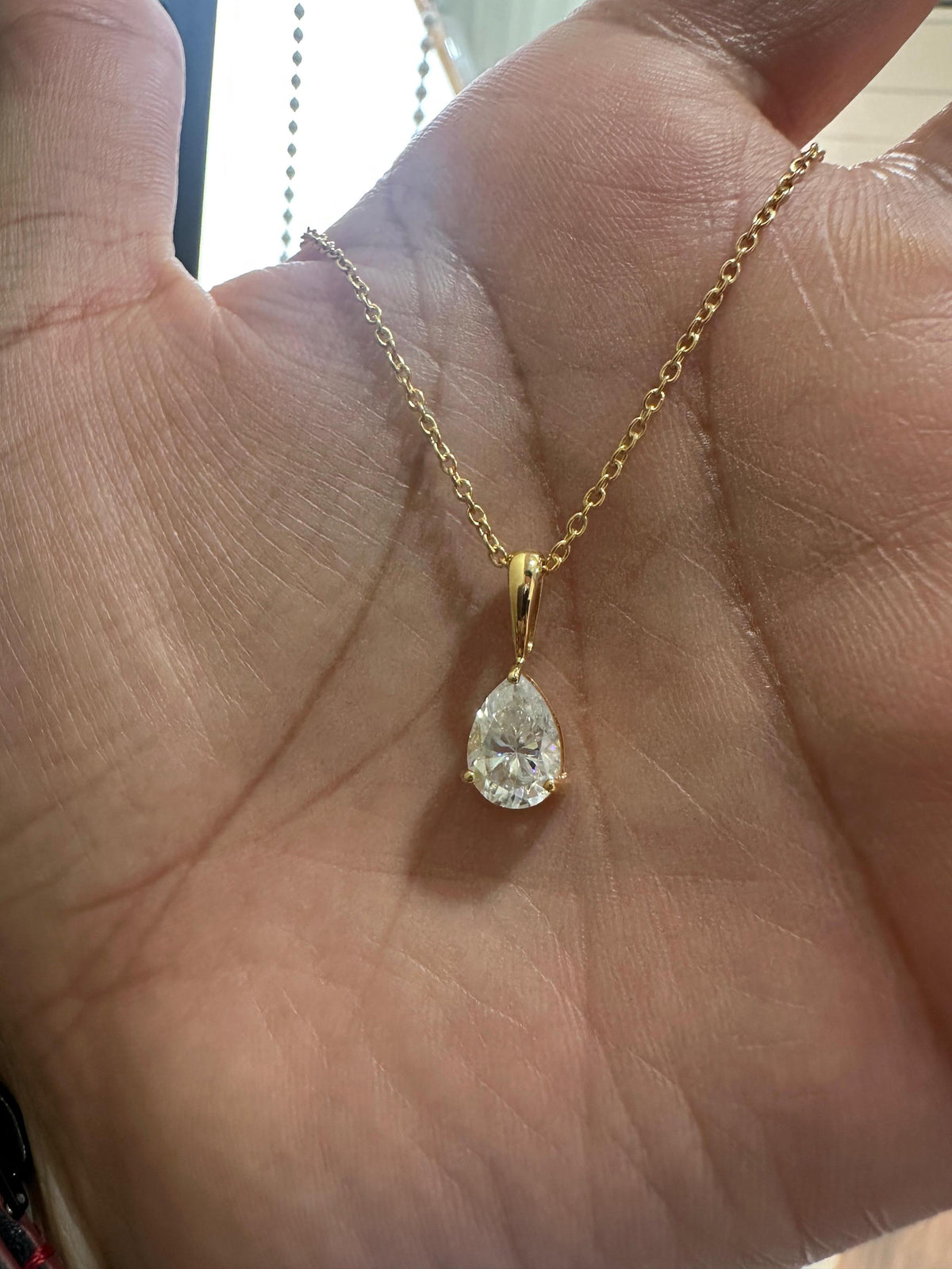Personalized Initial Pendant | 14k Gold Moissanite Diamond Necklace | Customized Gift | Teardrop Pendant