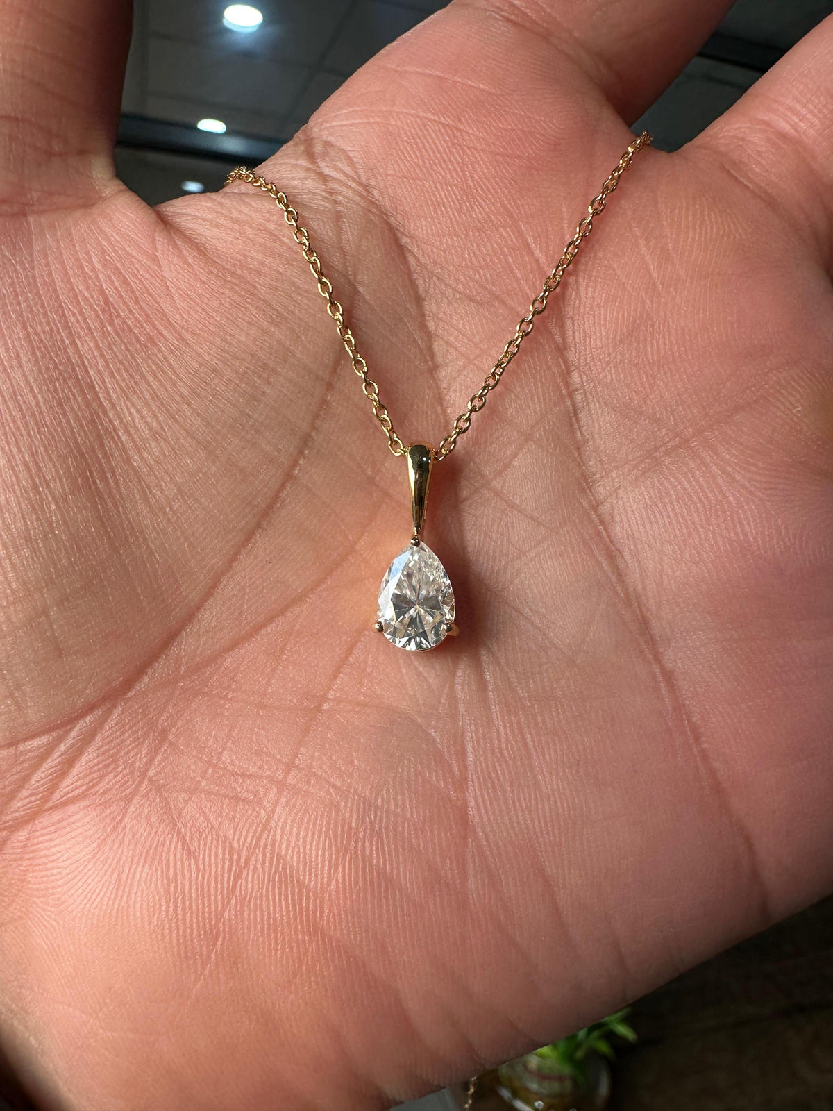 Personalized Initial Pendant | 14k Gold Moissanite Diamond Necklace | Customized Gift | Teardrop Pendant