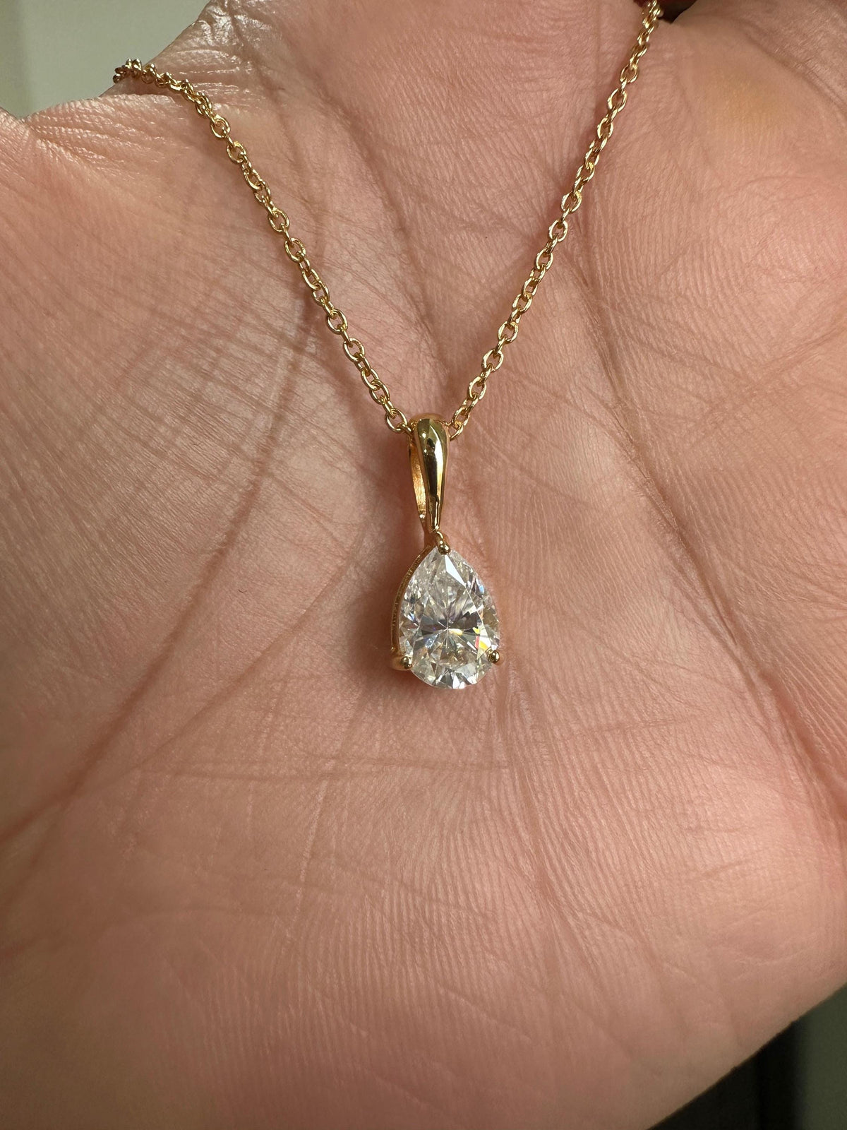 Personalized Initial Pendant | 14k Gold Moissanite Diamond Necklace | Customized Gift | Teardrop Pendant