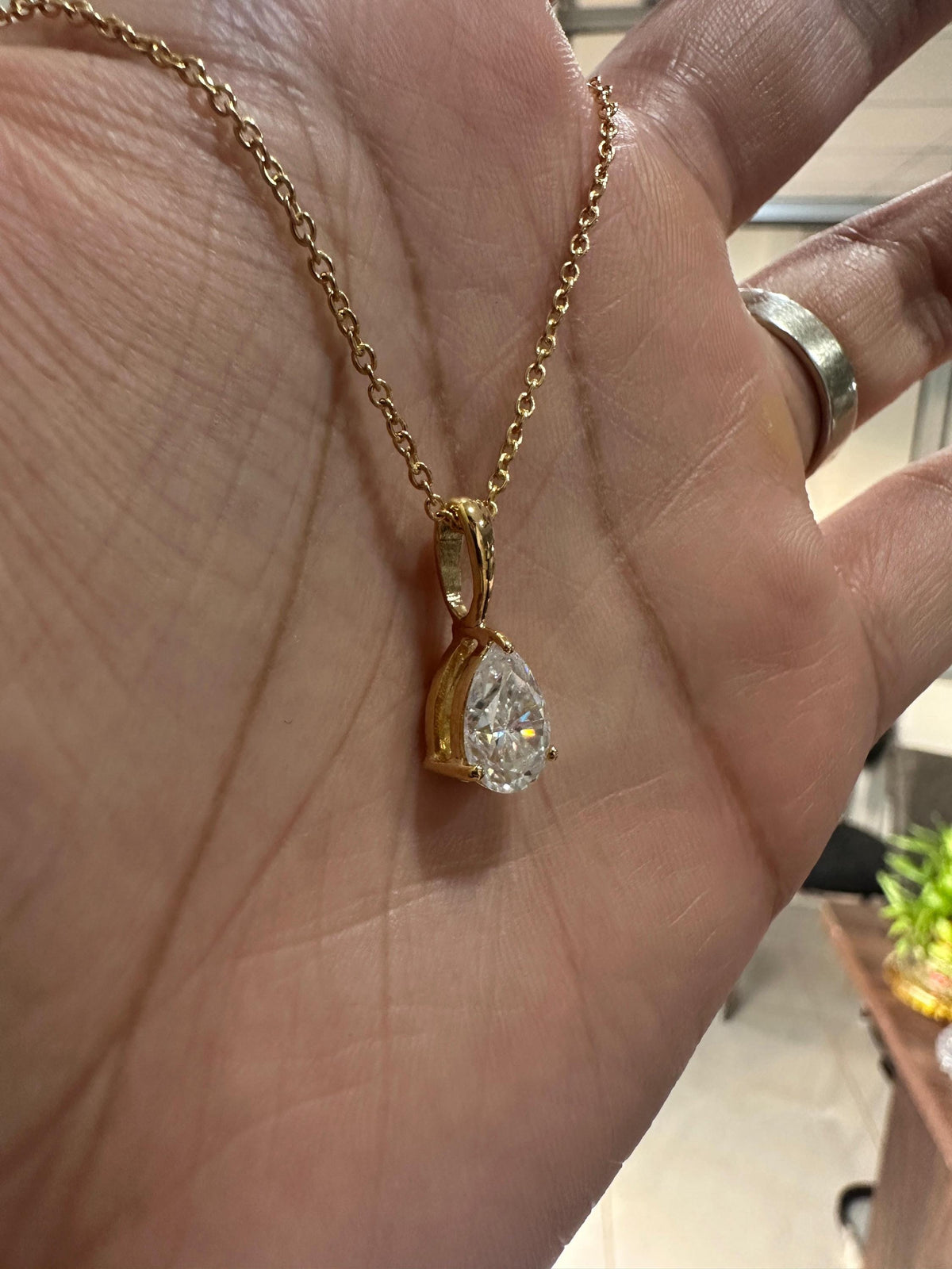 Personalized Initial Pendant | 14k Gold Moissanite Diamond Necklace | Customized Gift | Teardrop Pendant