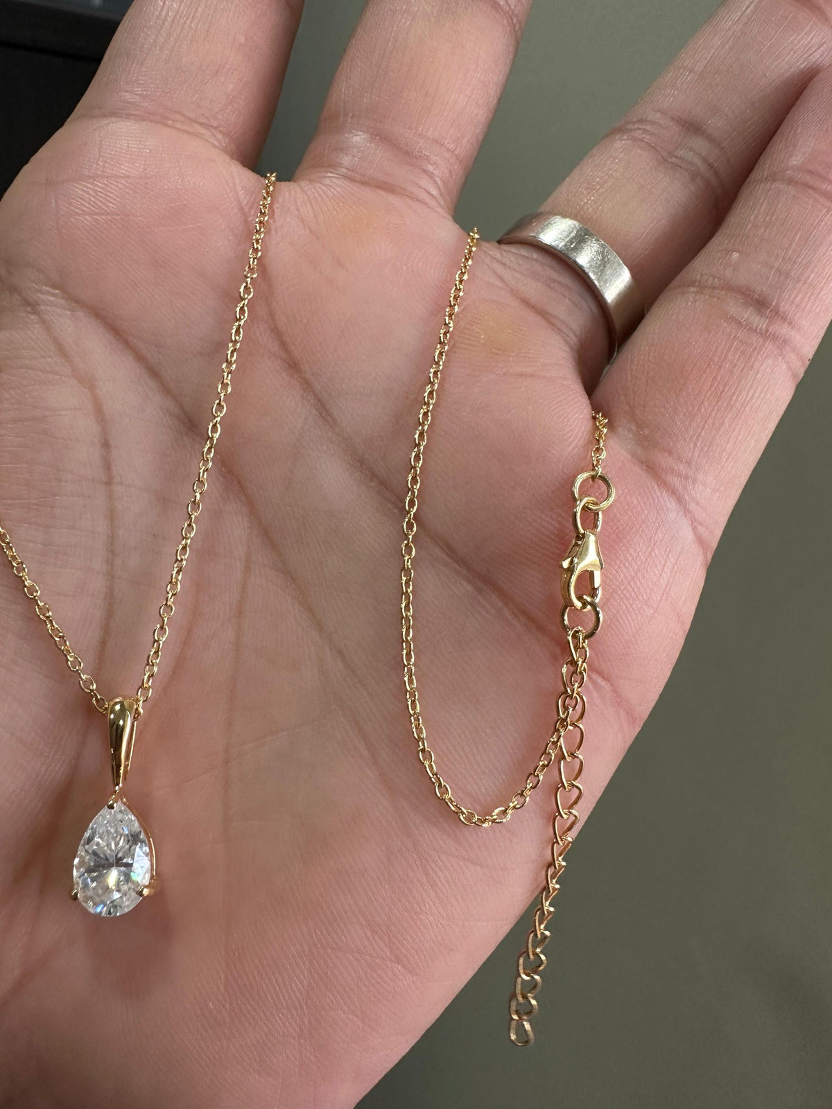 Personalized Initial Pendant | 14k Gold Moissanite Diamond Necklace | Customized Gift | Teardrop Pendant