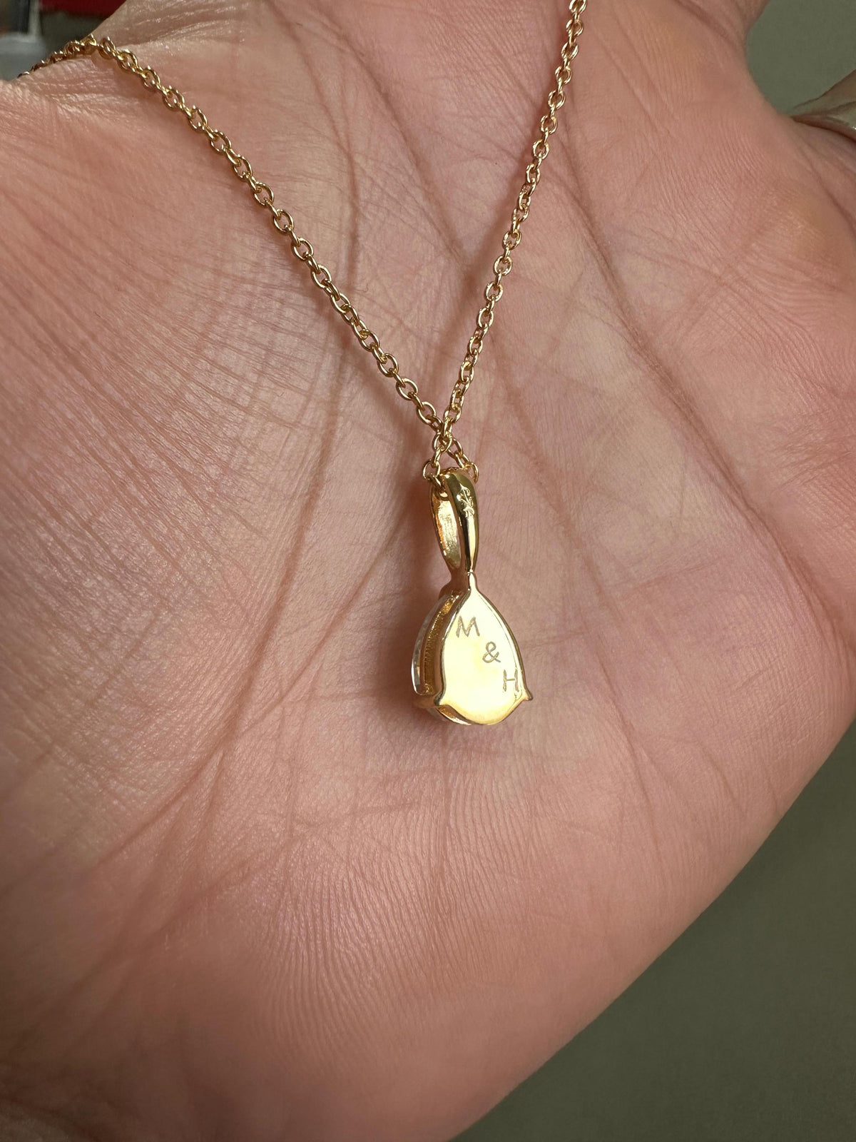 Personalized Initial Pendant | 14k Gold Moissanite Diamond Necklace | Customized Gift | Teardrop Pendant