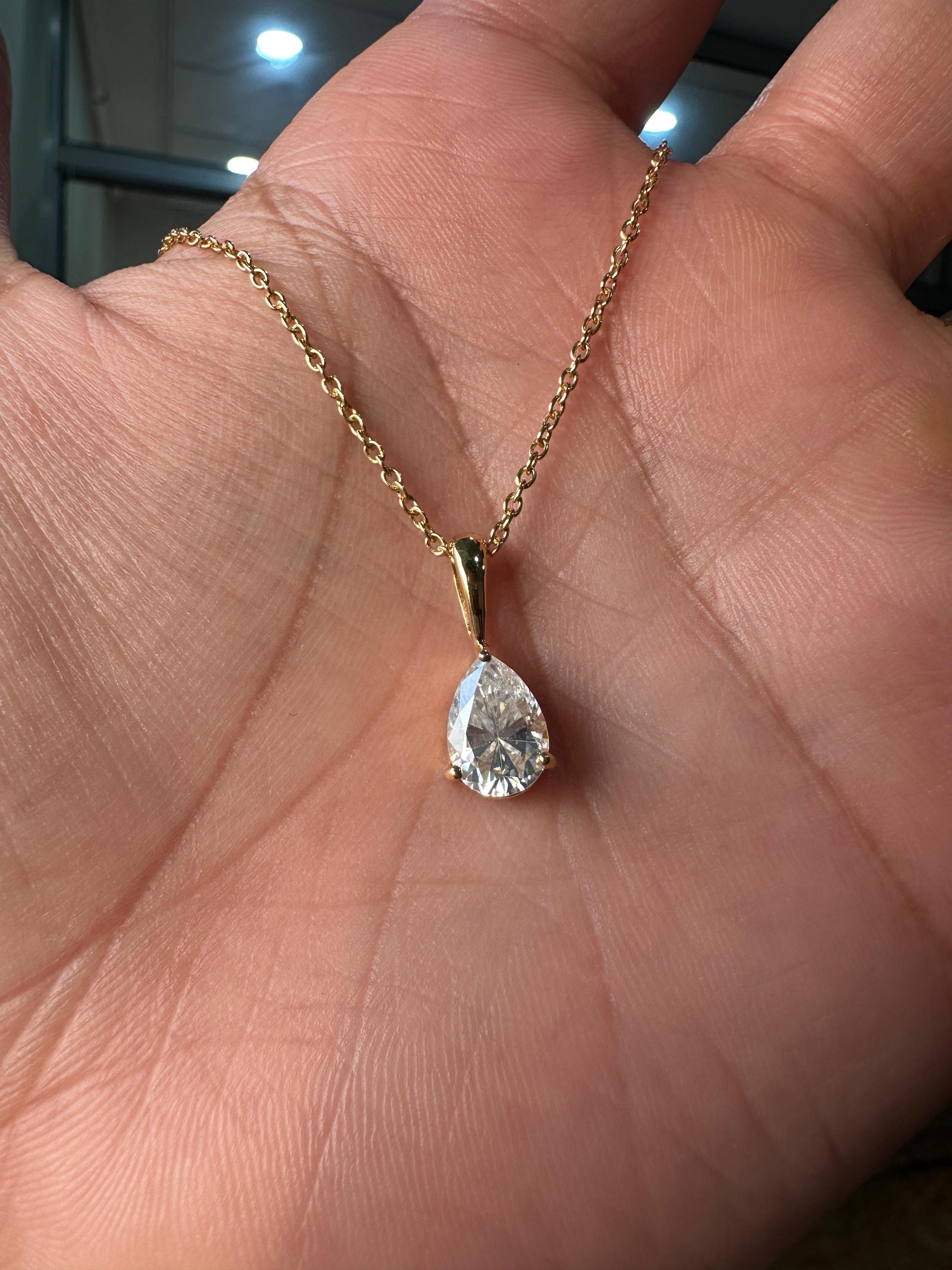 Personalized Initial Pendant | 14k Gold Moissanite Diamond Necklace | Customized Gift | Teardrop Pendant