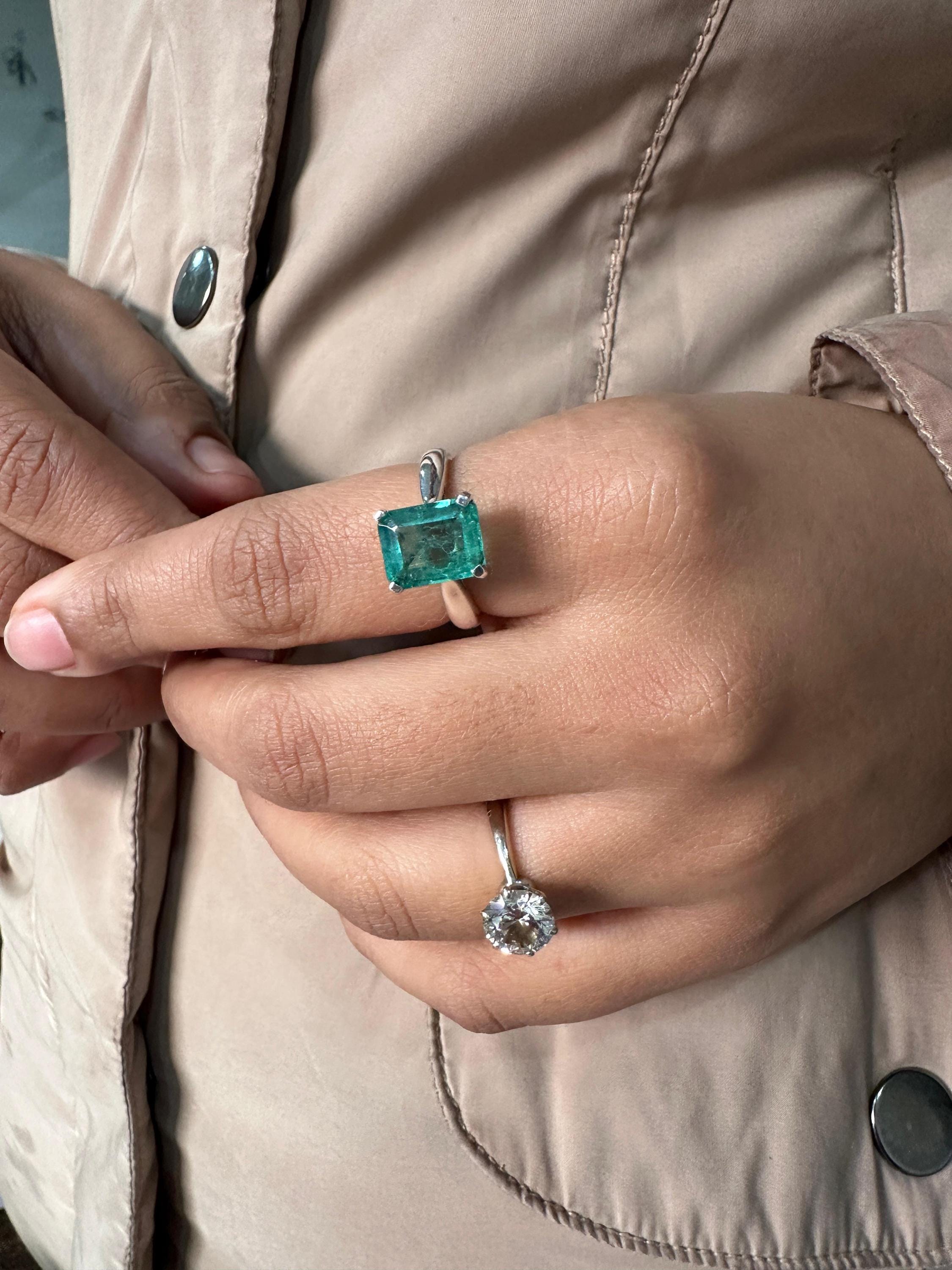 14k Gold Lab Emerald Ring | 3ct Solitaire Engagement Ring