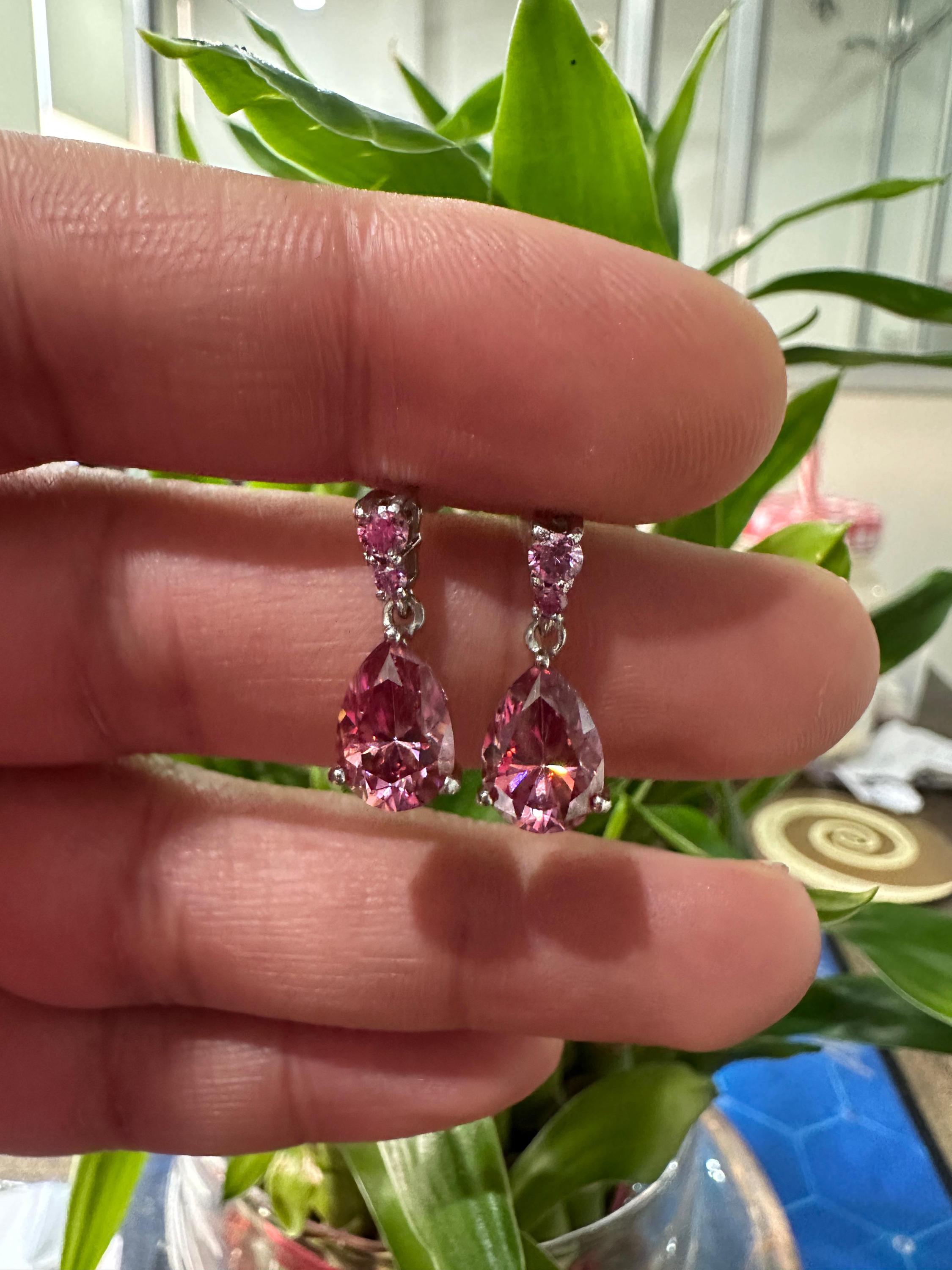 14k Gold Pink Moissanite Pear Stud Earrings | Unique Bridal Earrings for her