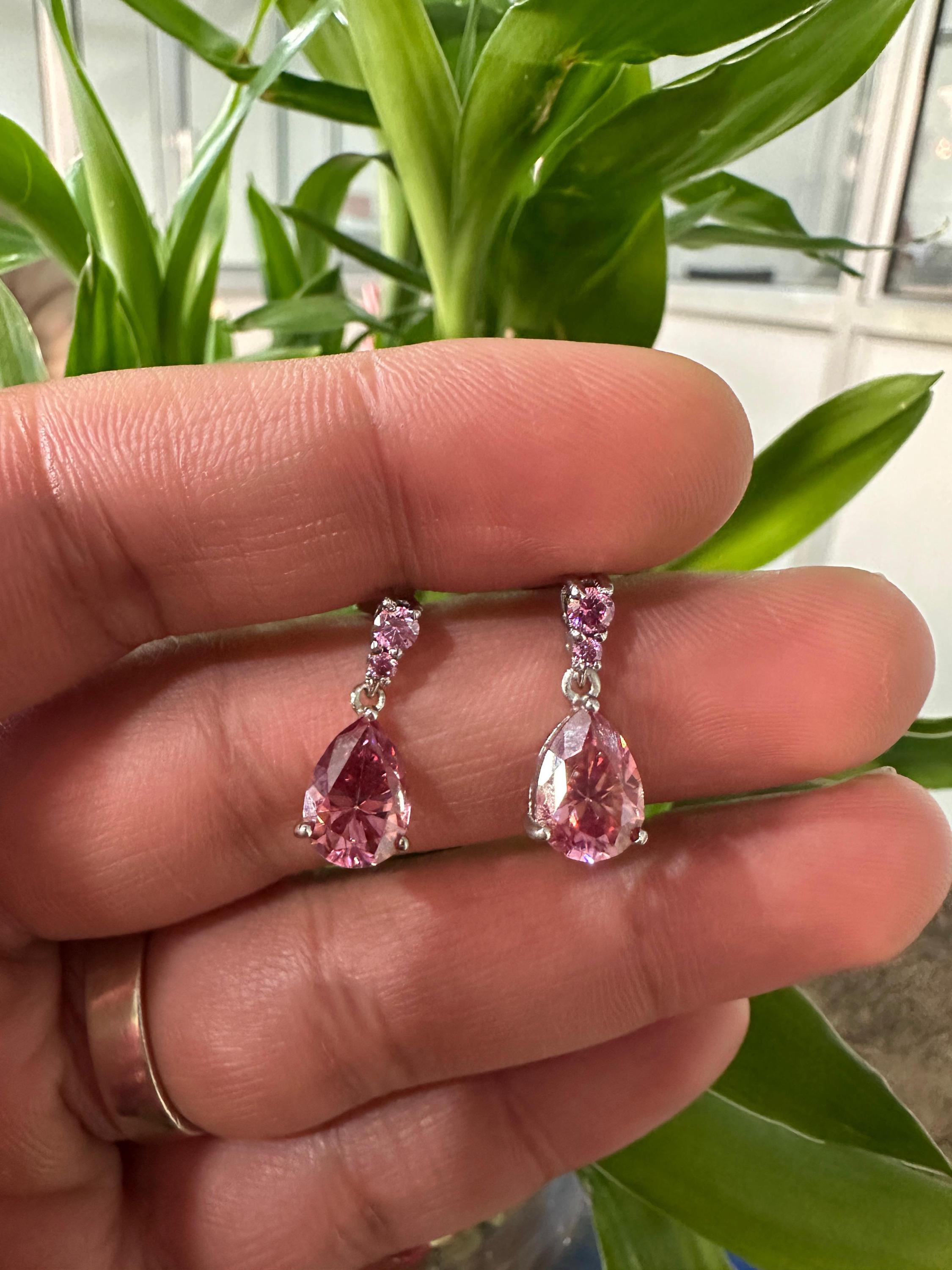 14k Gold Pink Moissanite Pear Stud Earrings | Unique Bridal Earrings for her