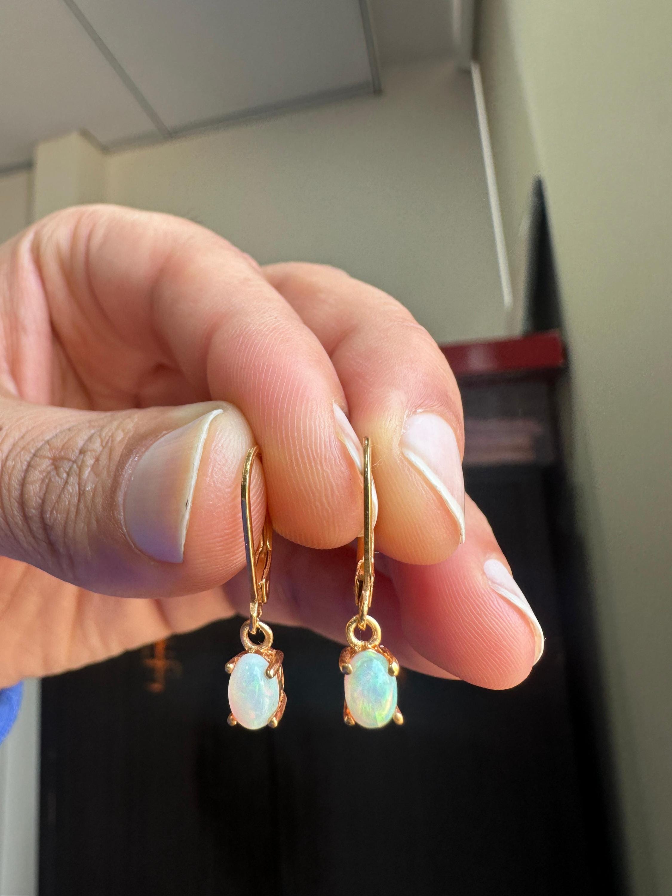 14K Gold Opal Lever Back Earrings | Luxury Drop Earrings Gift for her
