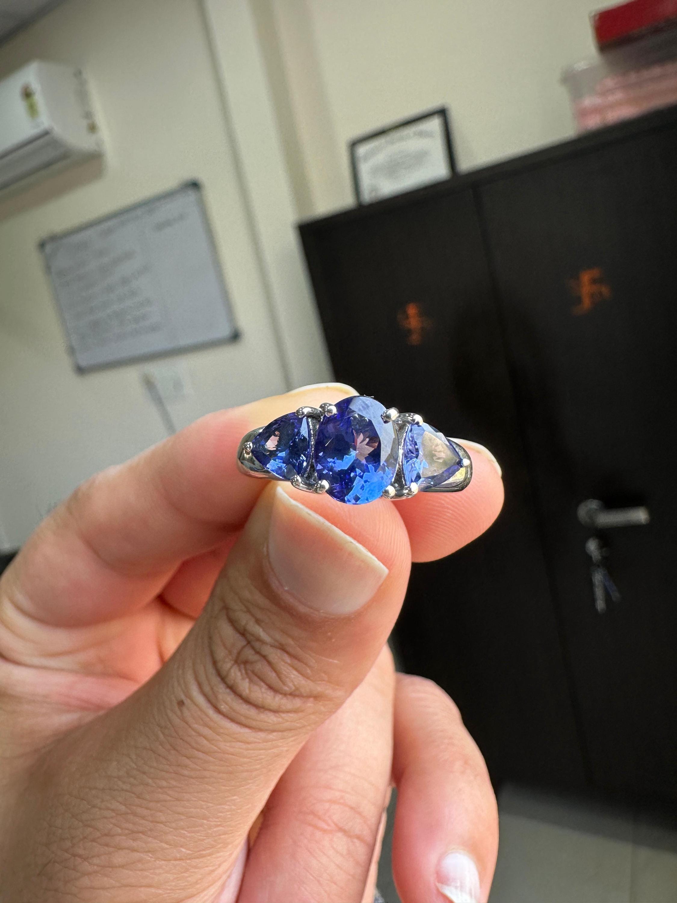 AAAA Tanzanite Engagement Ring | 14k Gold Three Stone Anniversary Ring