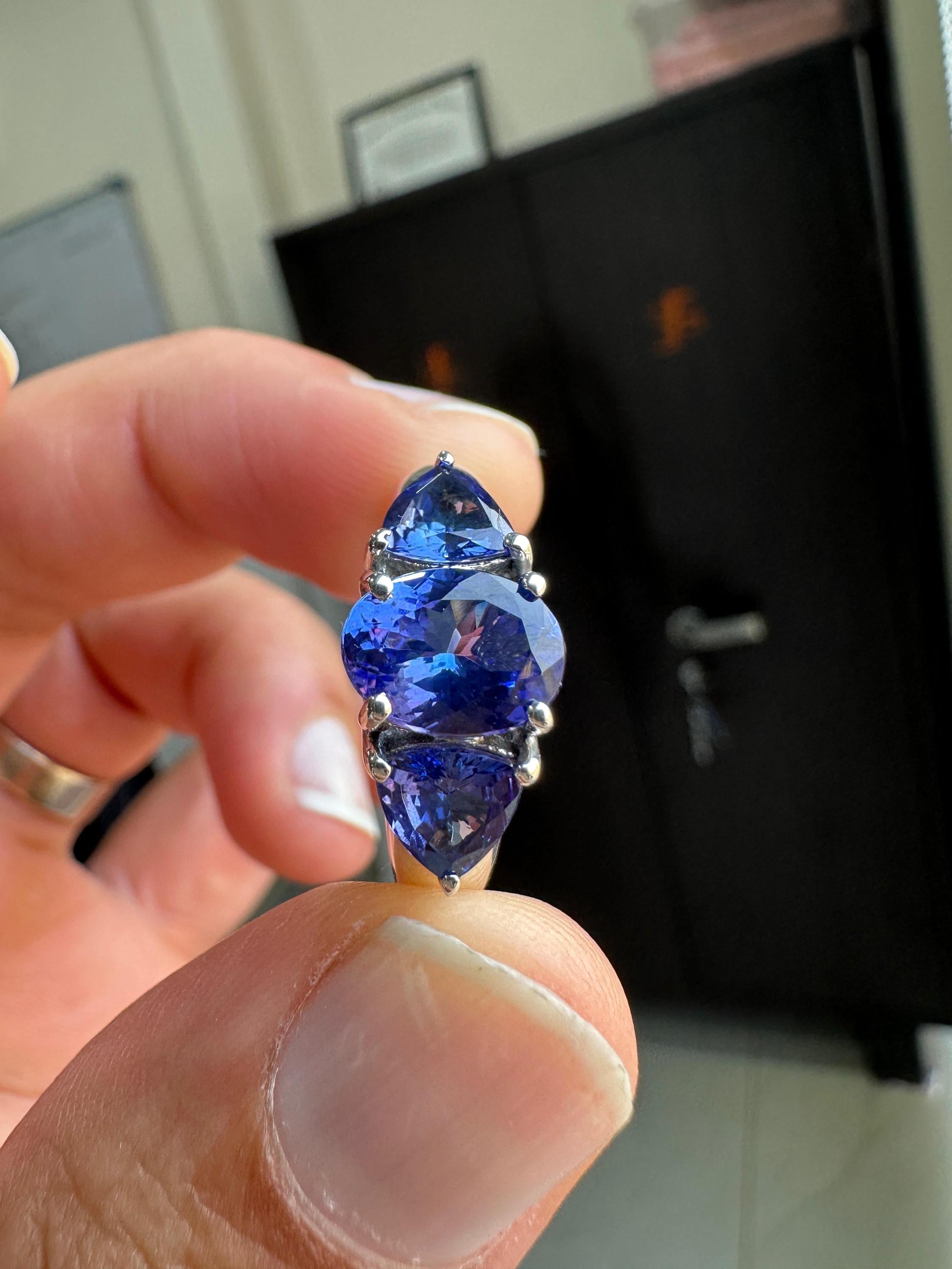 AAAA Tanzanite Engagement Ring | 14k Gold Three Stone Anniversary Ring