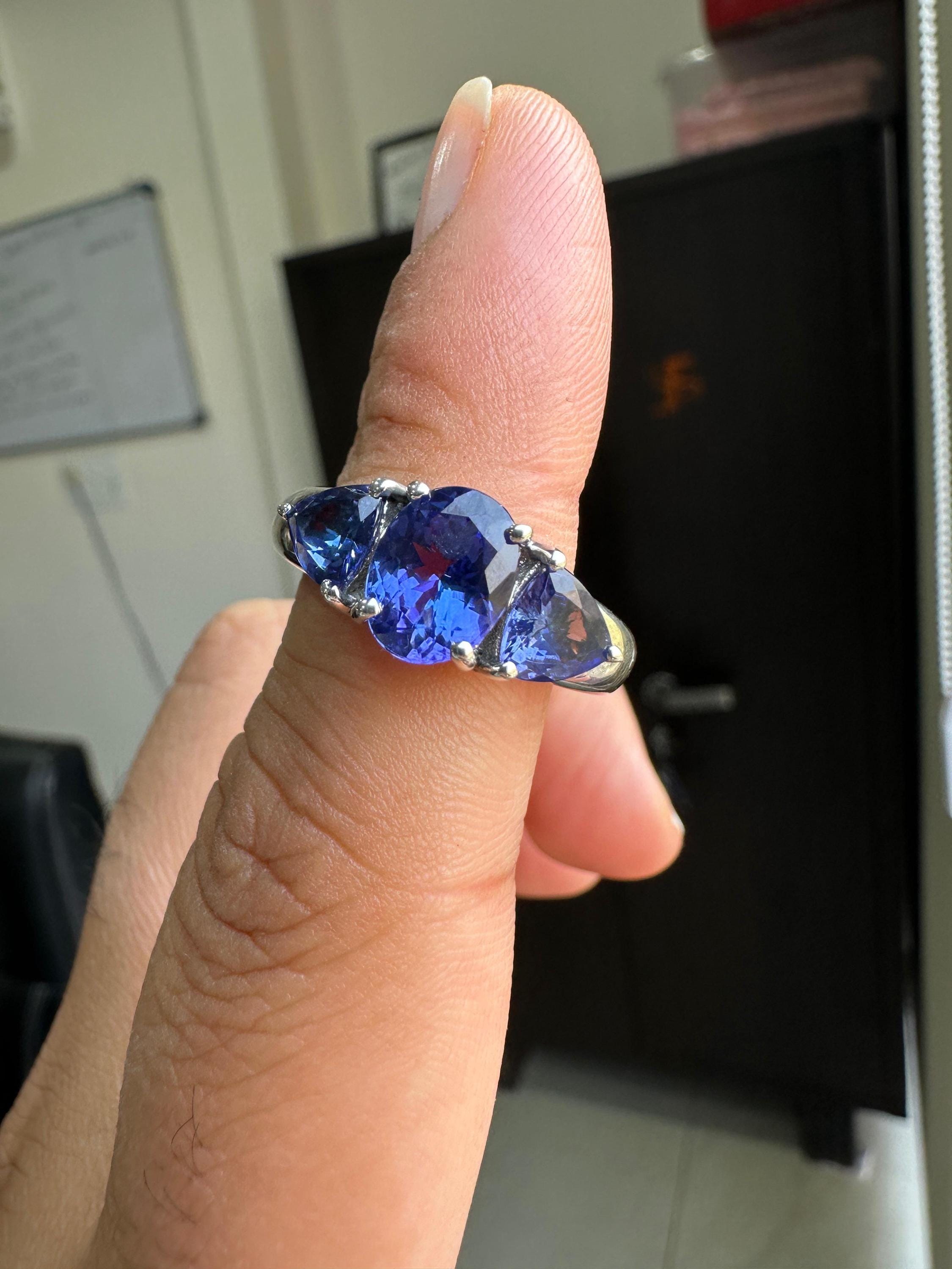 AAAA Tanzanite Engagement Ring | 14k Gold Three Stone Anniversary Ring
