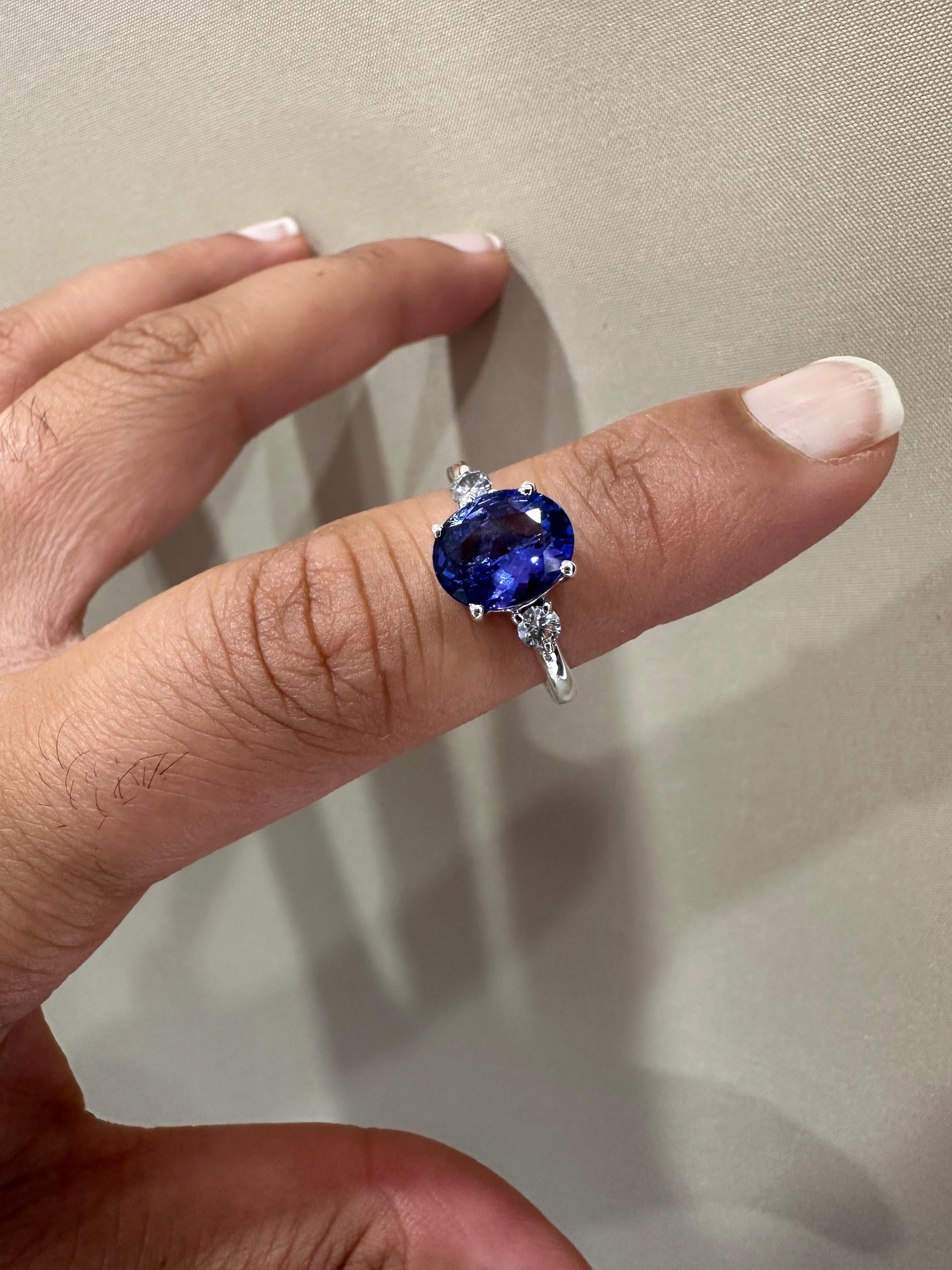 Exceptional Tanzanite Diamond Ring | 14k White Gold, Three Stone Bridal Ring for her