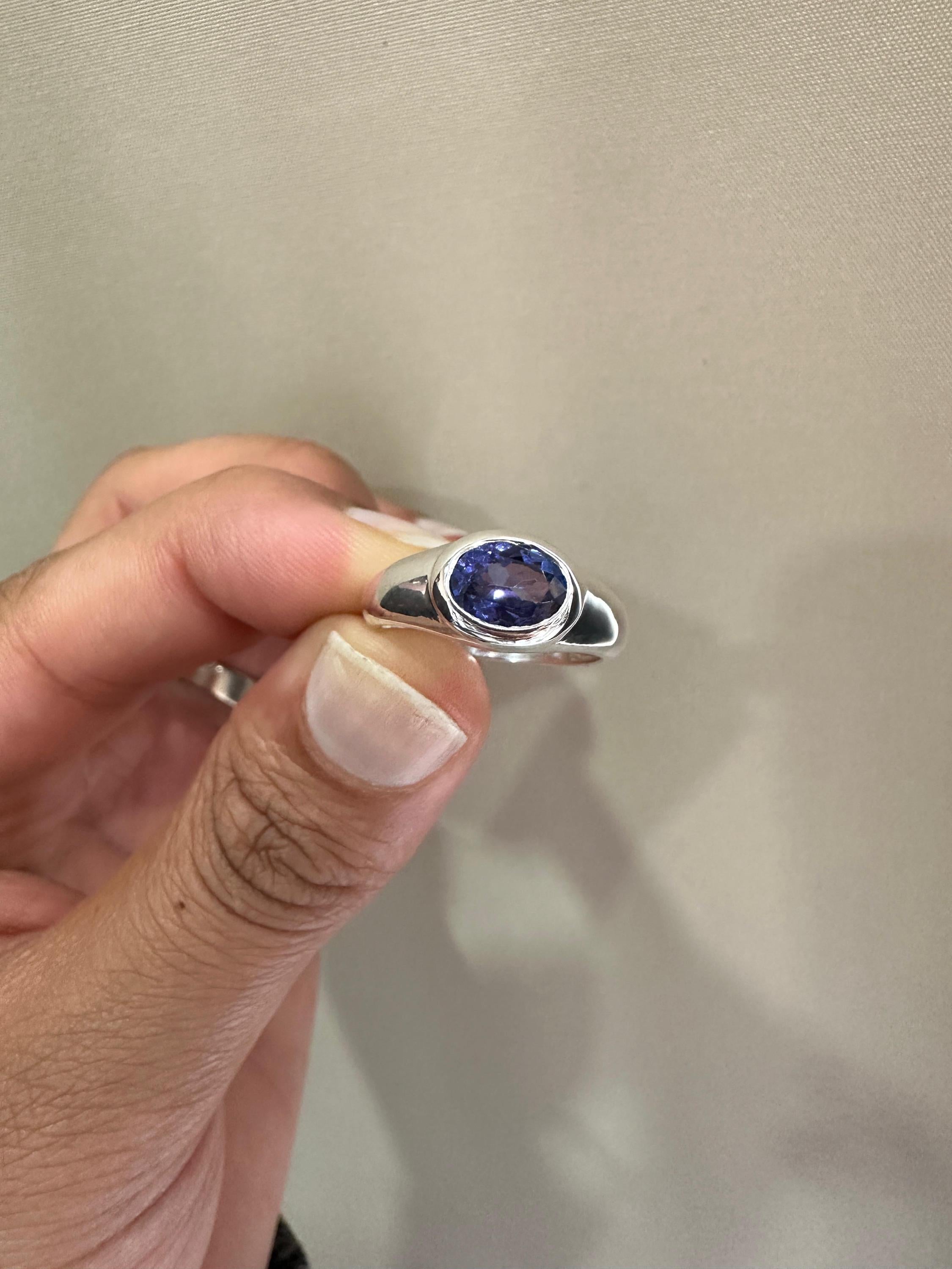 14k Gold Tanzanite Ring | Unisex Oval Bezel Set