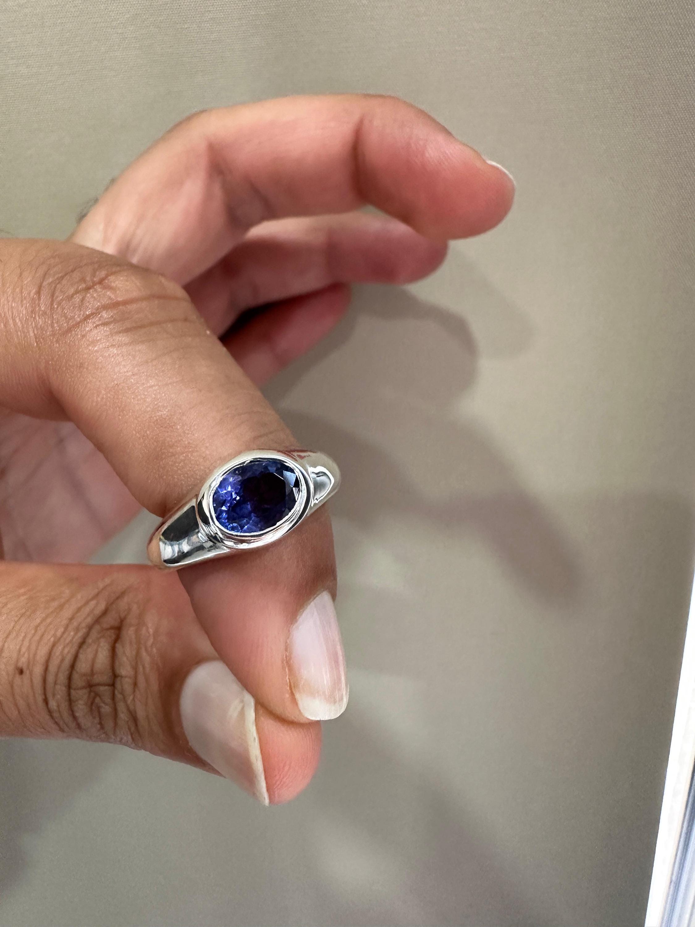 14k Gold Tanzanite Ring | Unisex Oval Bezel Set