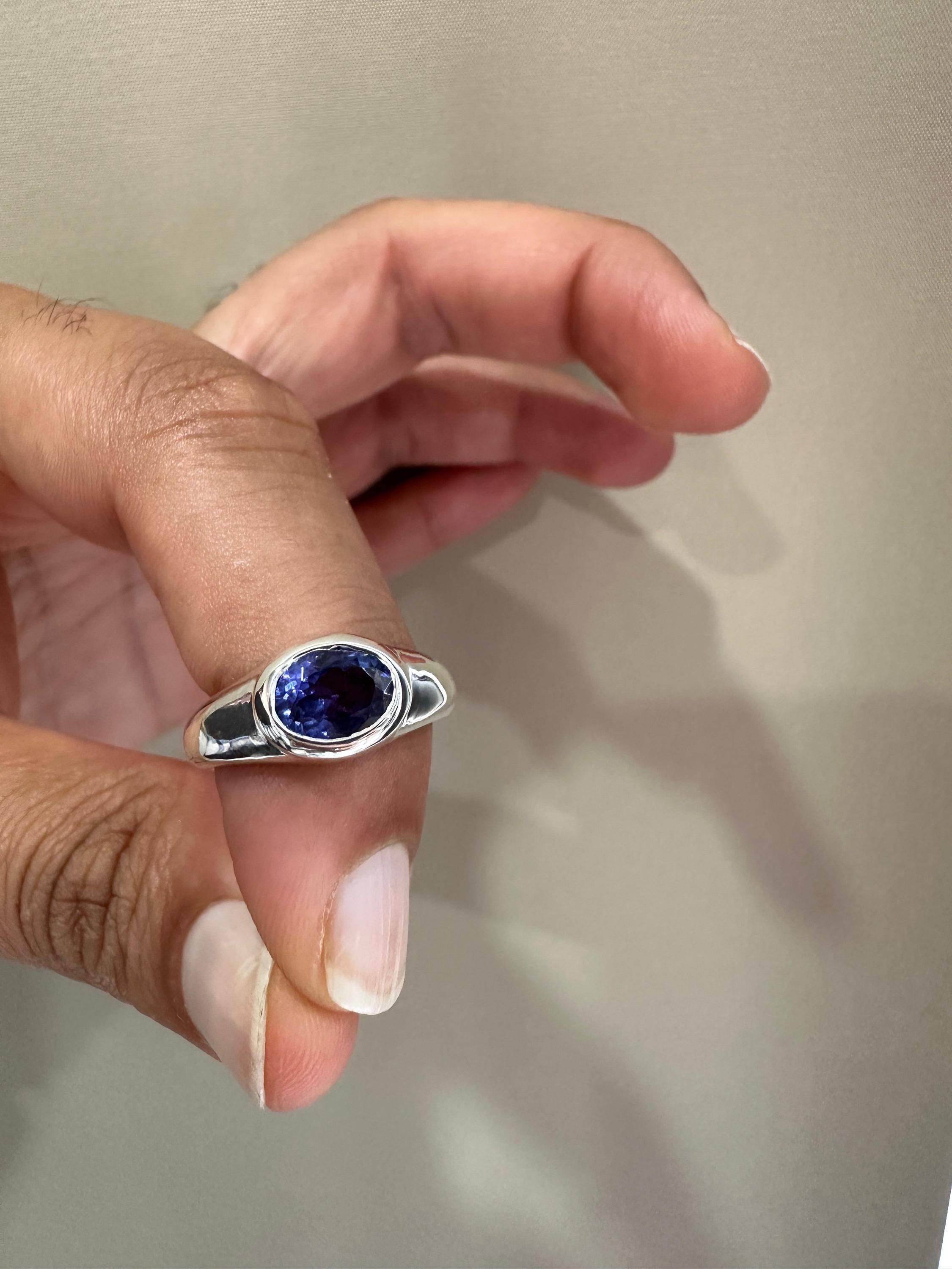 14k Gold Tanzanite Ring | Unisex Oval Bezel Set