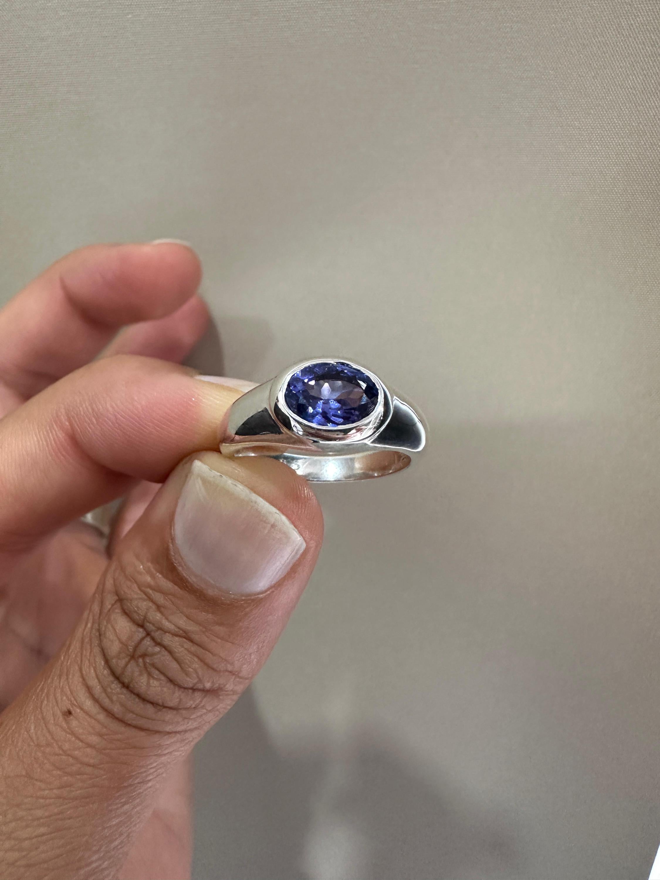 14k Gold Tanzanite Ring | Unisex Oval Bezel Set