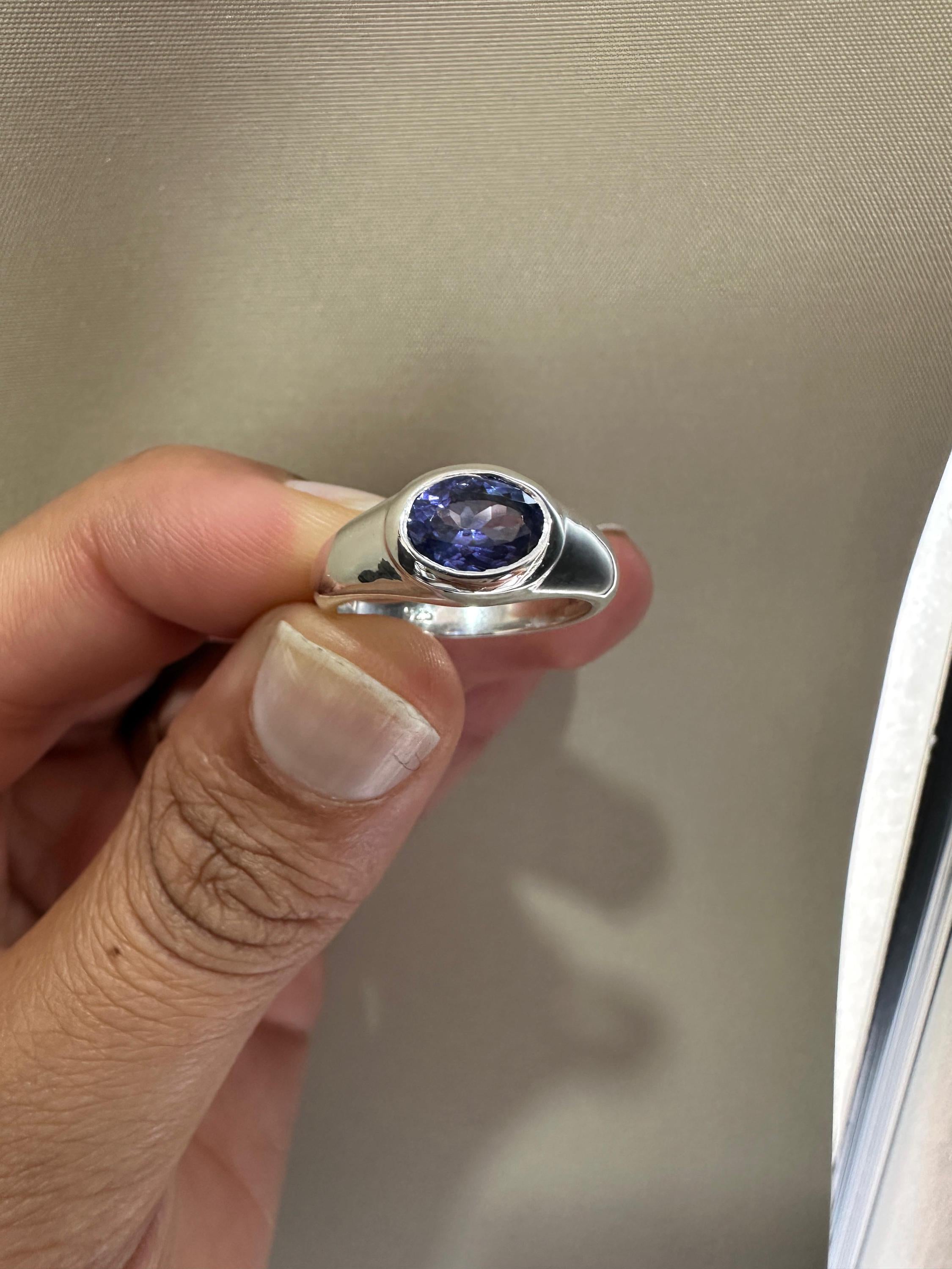 14k Gold Tanzanite Ring | Unisex Oval Bezel Set