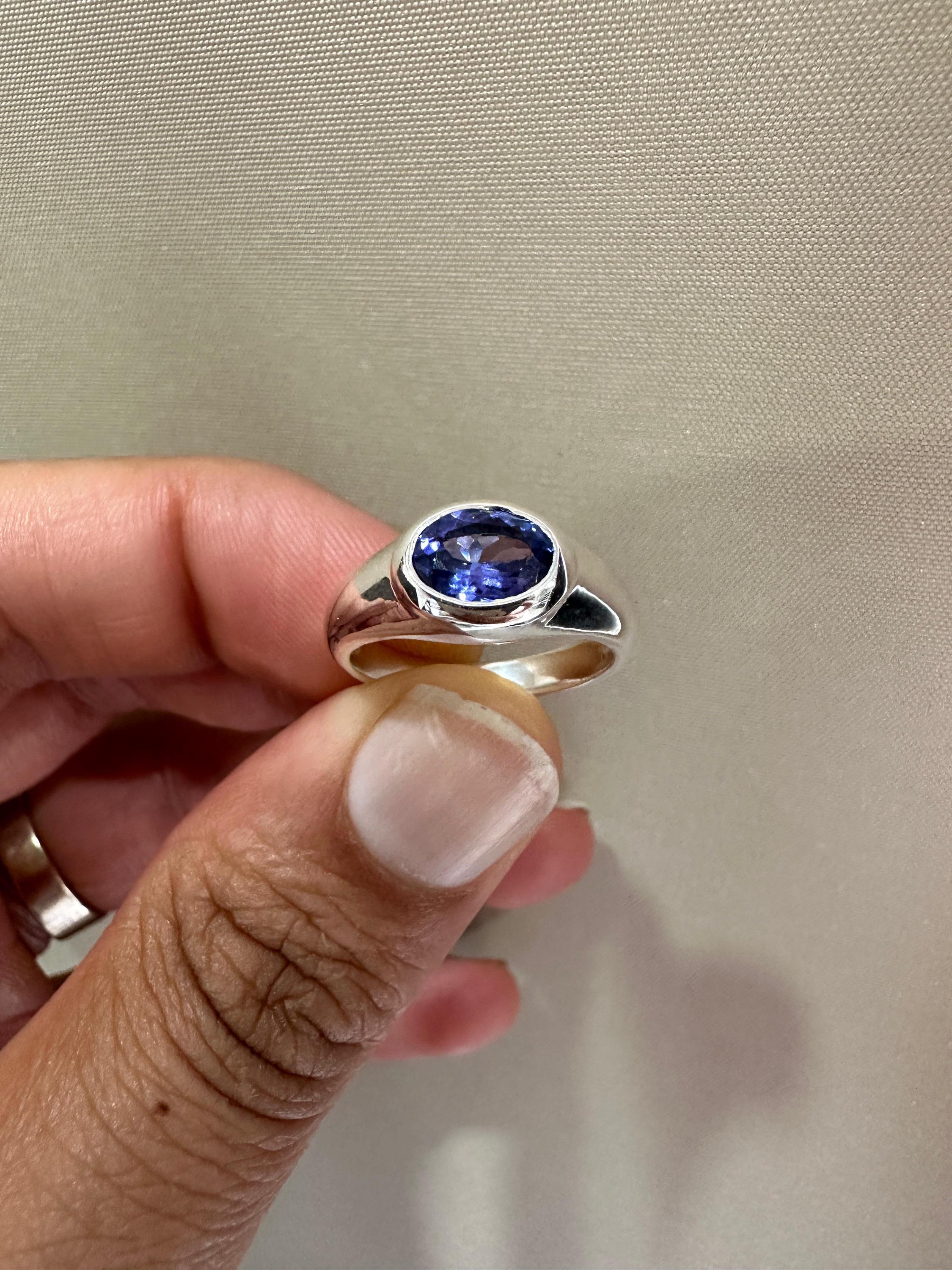 14k Gold Tanzanite Ring | Unisex Oval Bezel Set