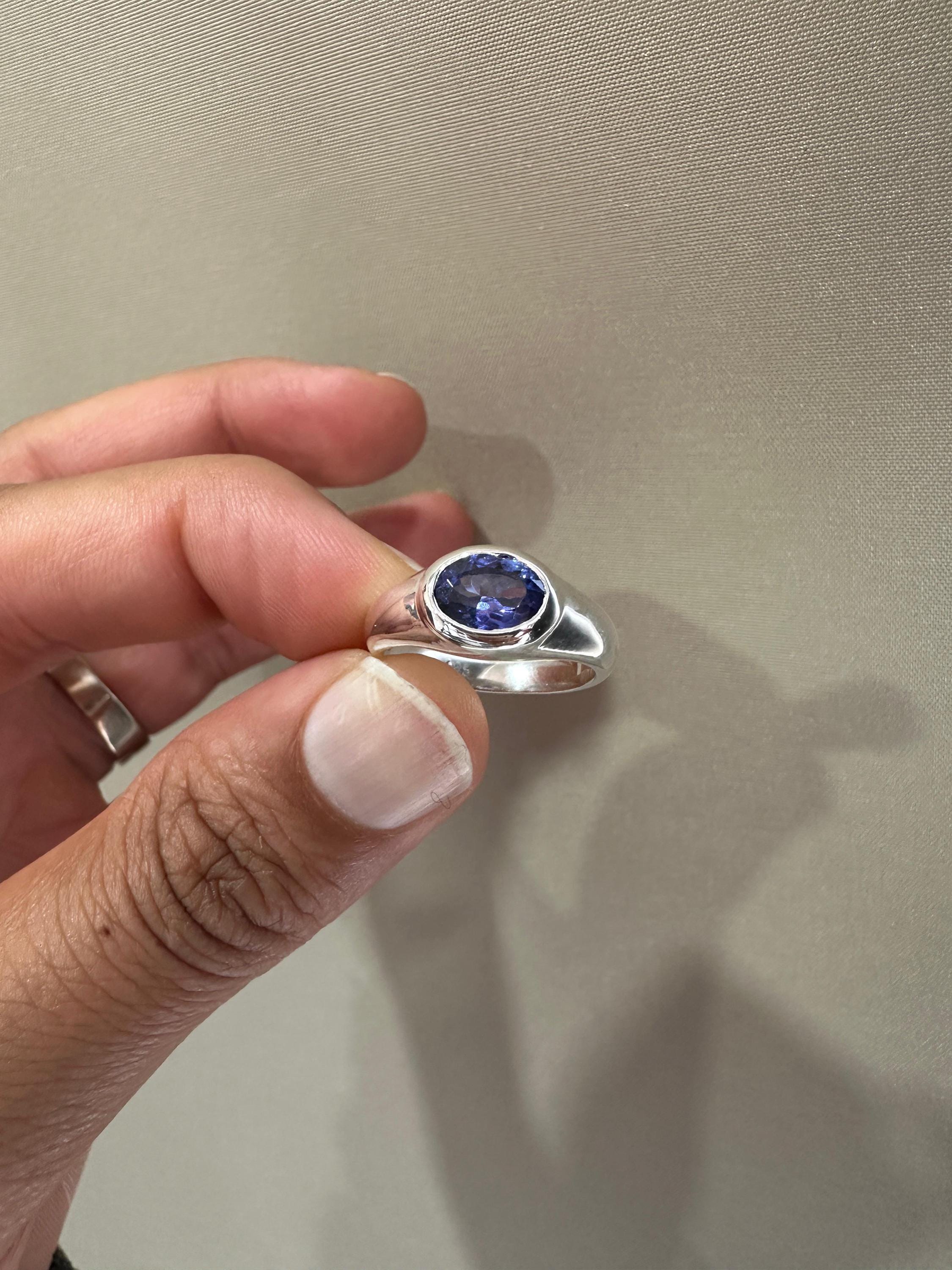 14k Gold Tanzanite Ring | Unisex Oval Bezel Set