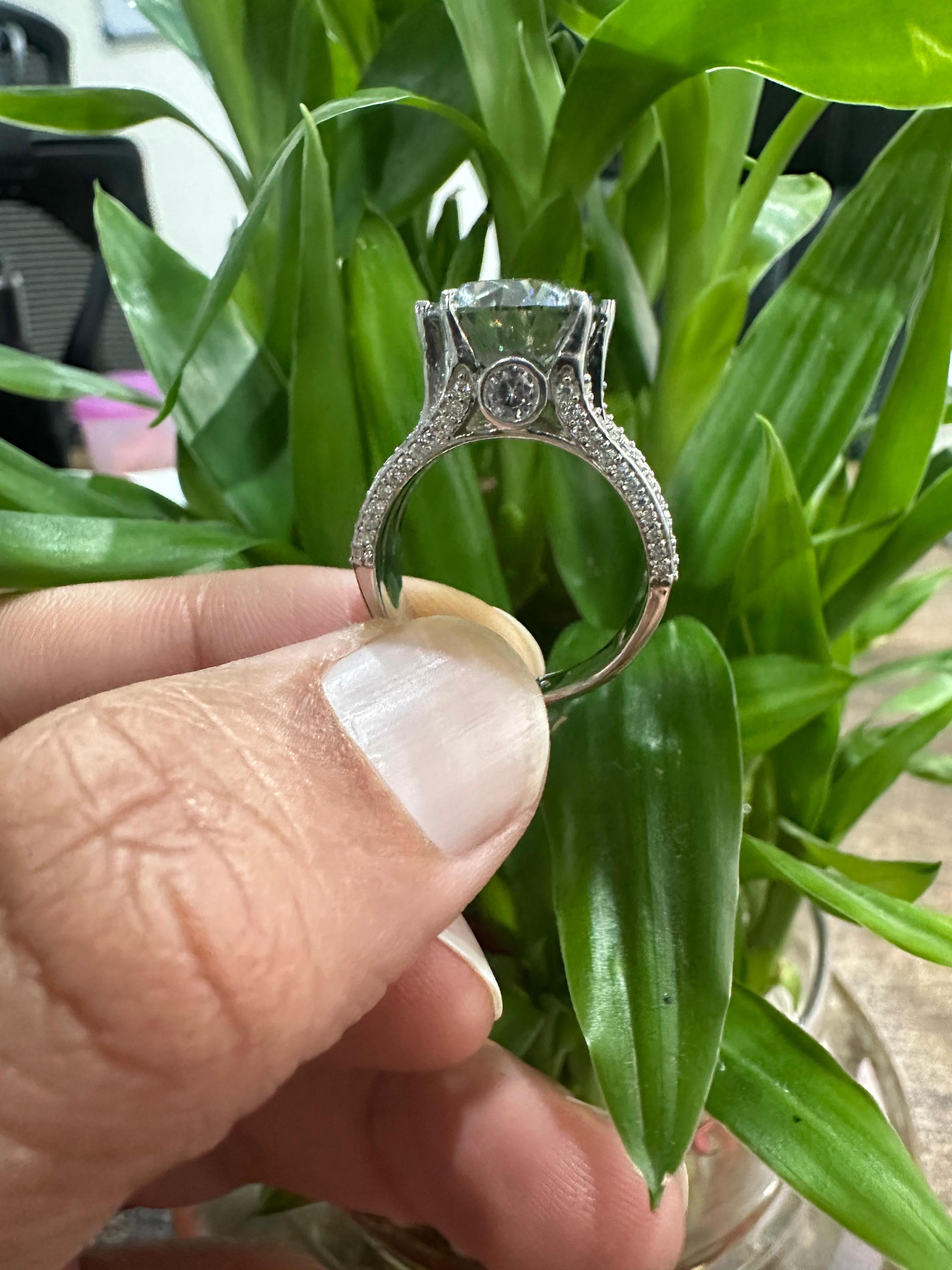 Green Moissanite Engagement Ring | 5 CT, Sterling Silver, Split Shank Finish