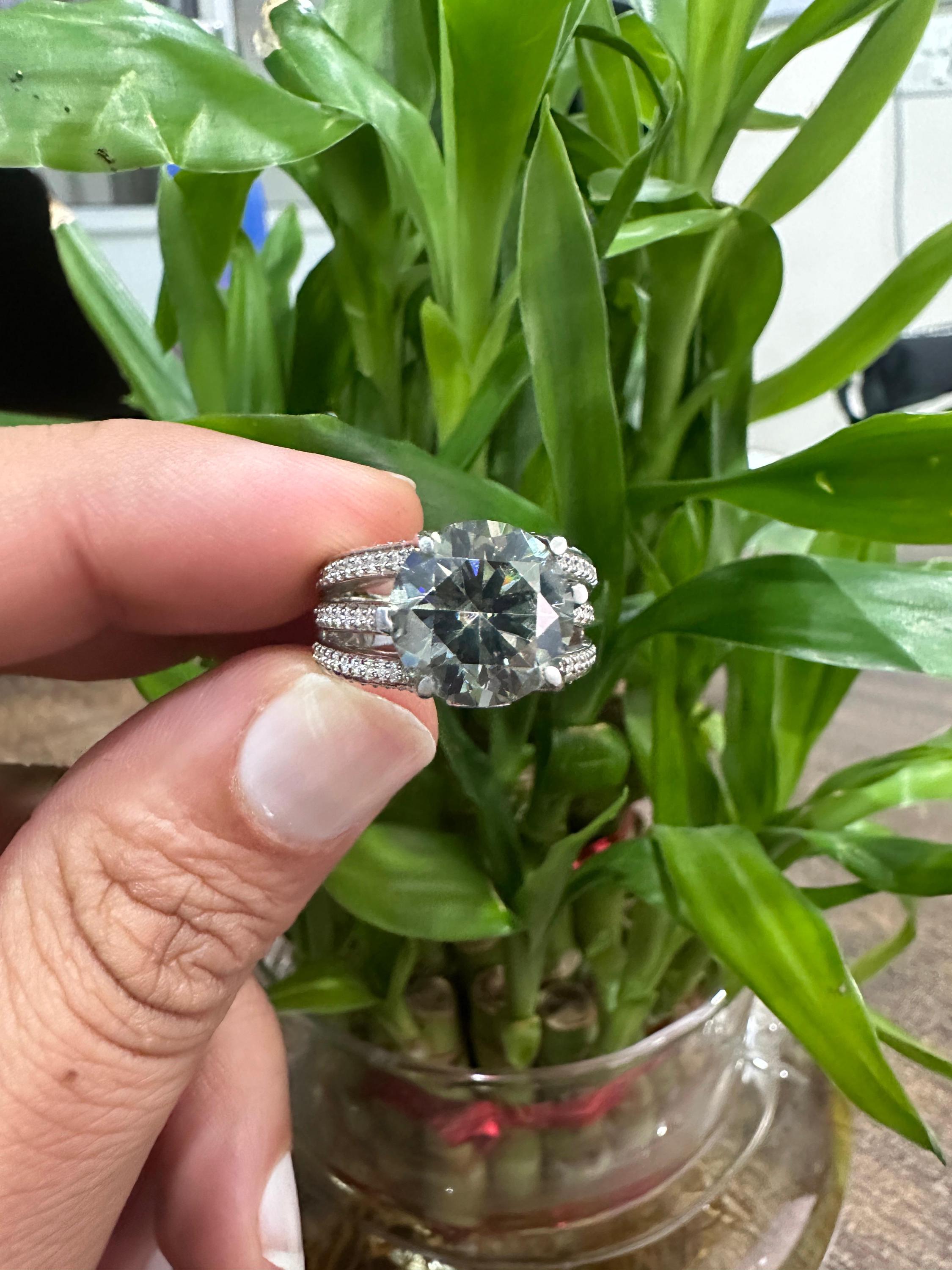 Green Moissanite Engagement Ring | 5 CT, Sterling Silver, Split Shank Finish