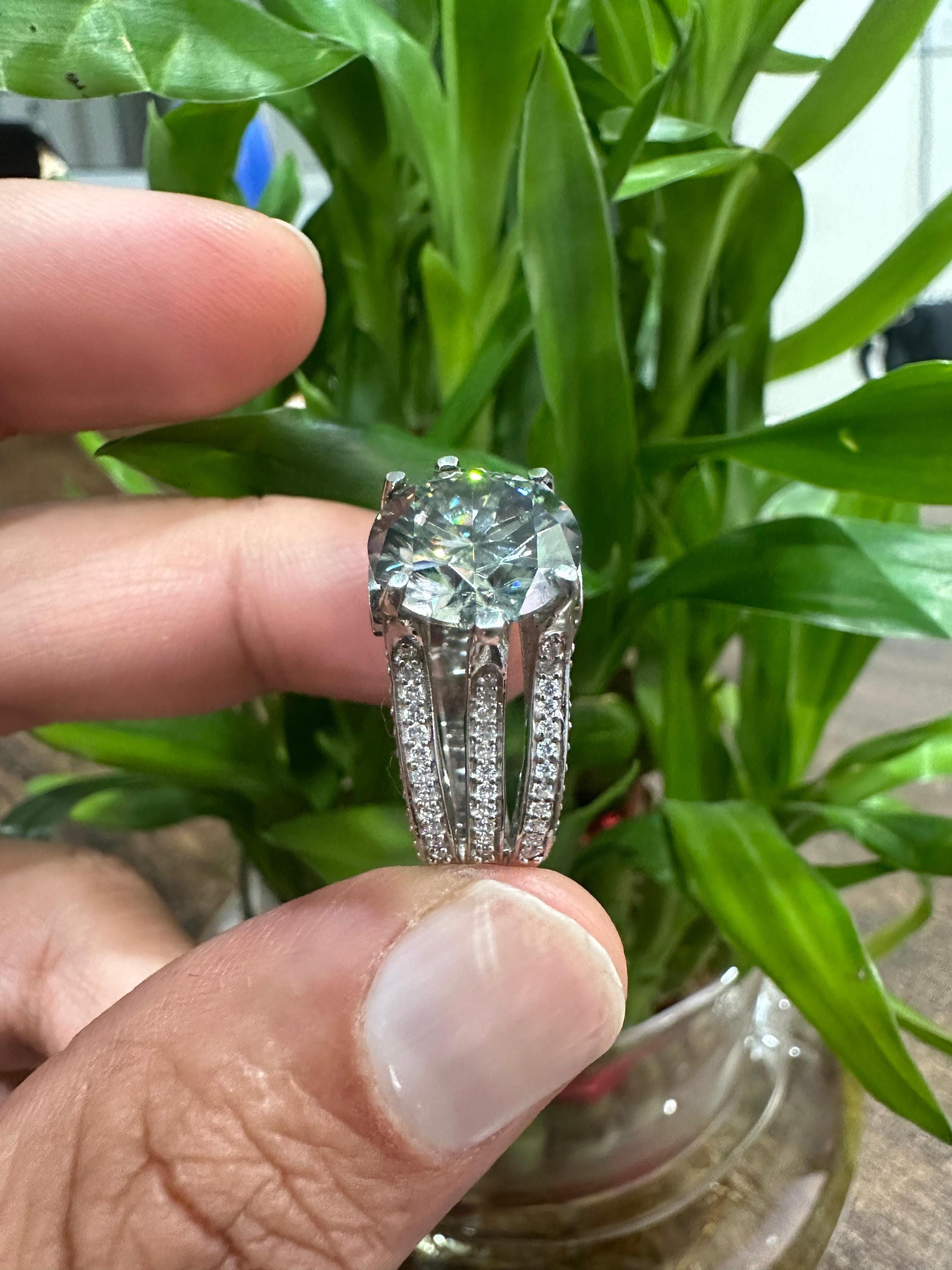 Green Moissanite Engagement Ring | 5 CT, Sterling Silver, Split Shank Finish