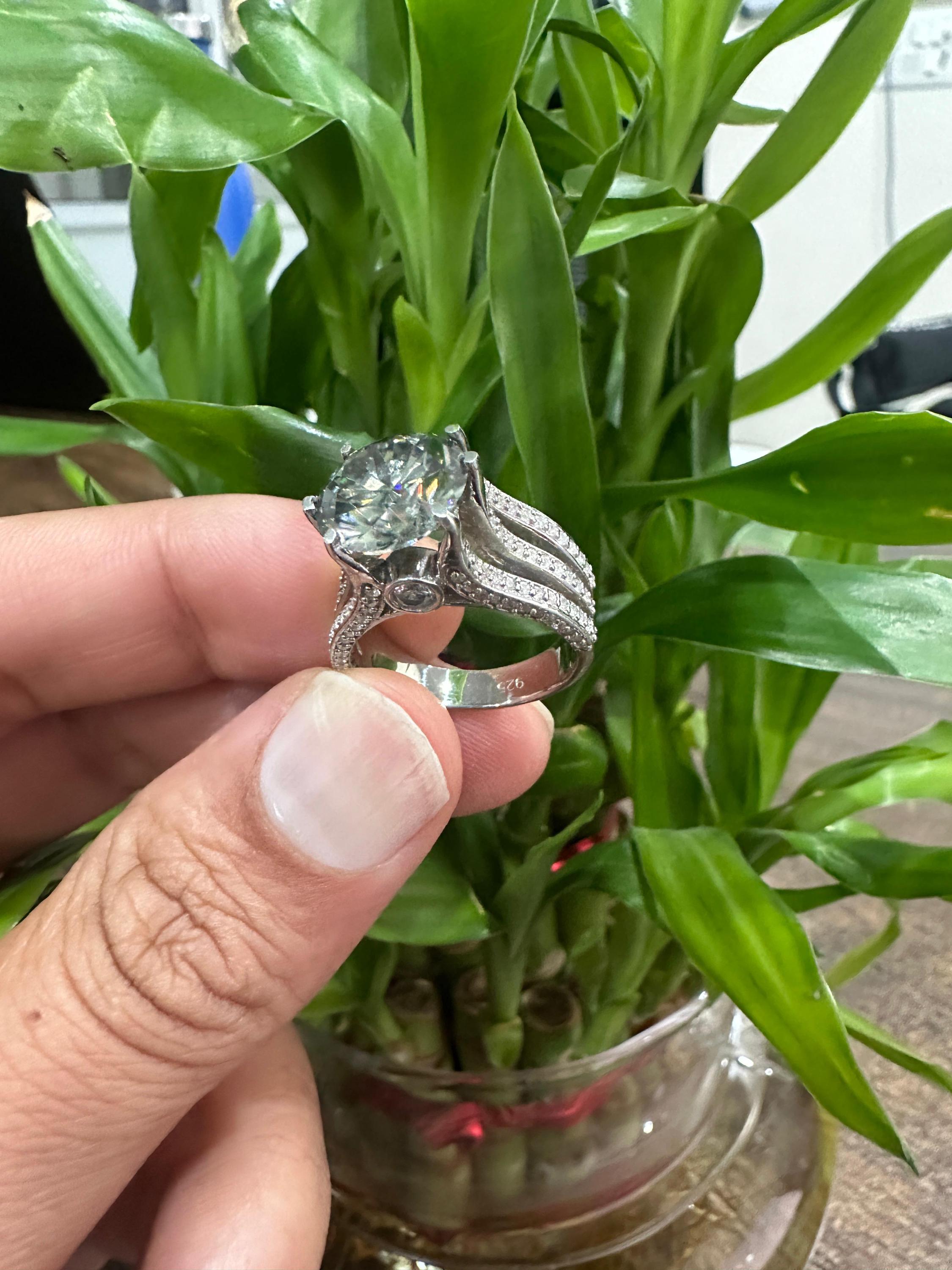 Green Moissanite Engagement Ring | 5 CT, Sterling Silver, Split Shank Finish
