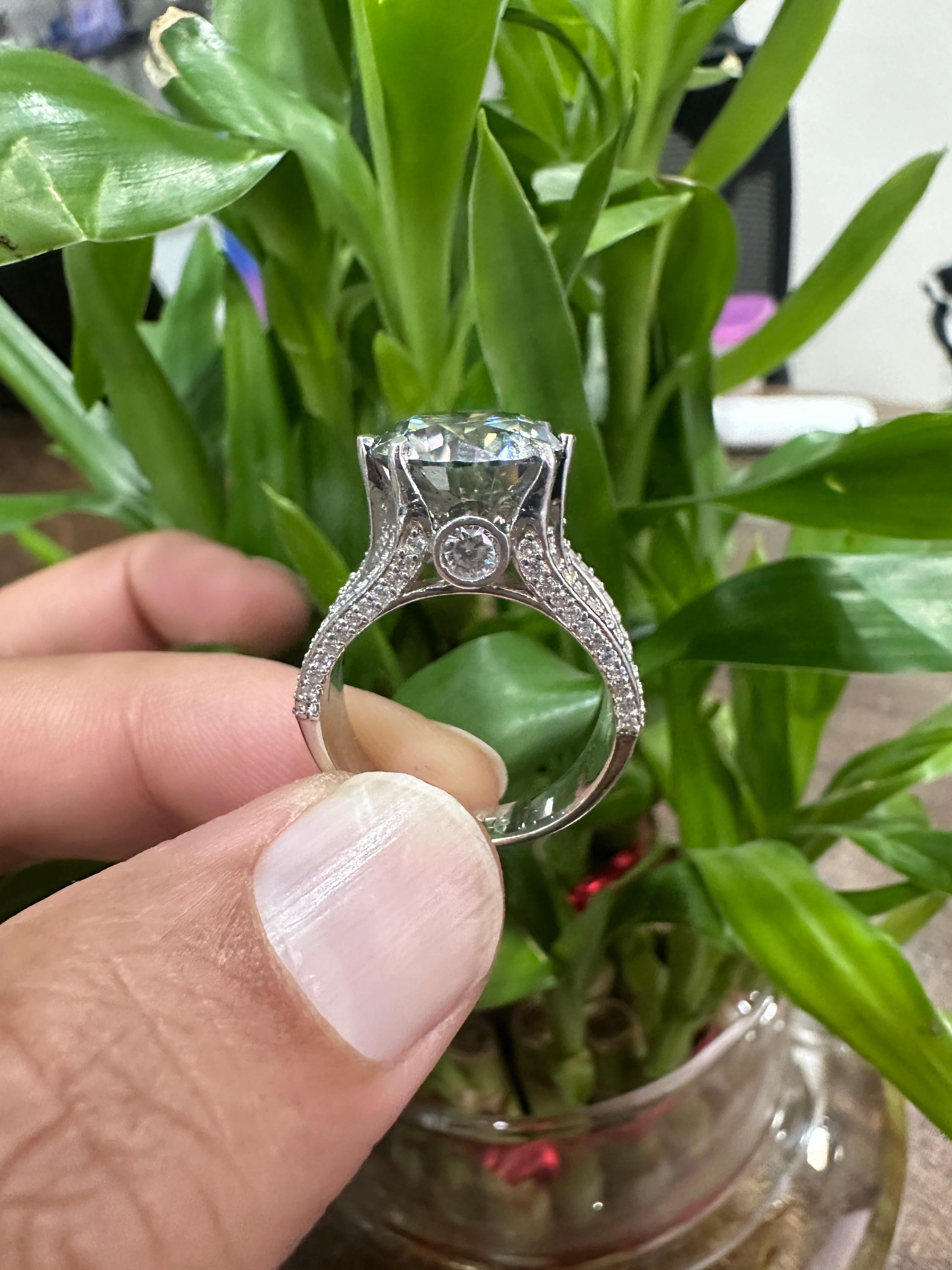 Green Moissanite Engagement Ring | 5 CT, Sterling Silver, Split Shank Finish