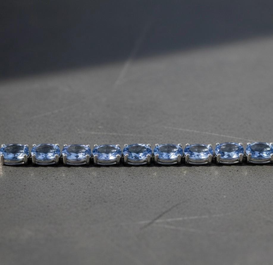 Natural Tanzanite Oval Cut Tennis Bracelet, Gold Vermeil 925 Sterling Silver Dainty Elegant Jewelry