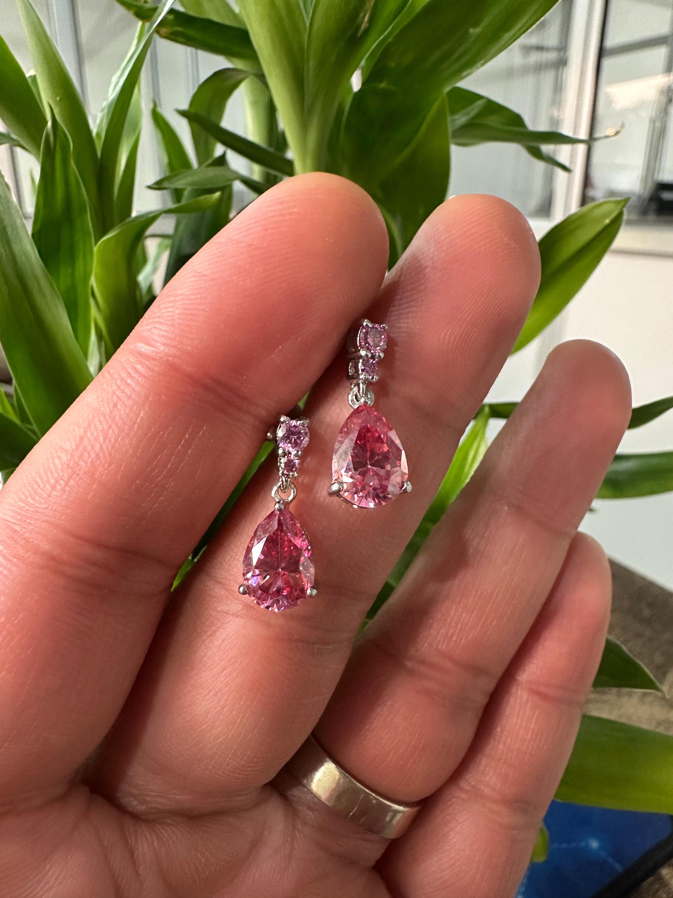 14k Gold Pink Moissanite Pear Stud Earrings | Unique Bridal Earrings for her