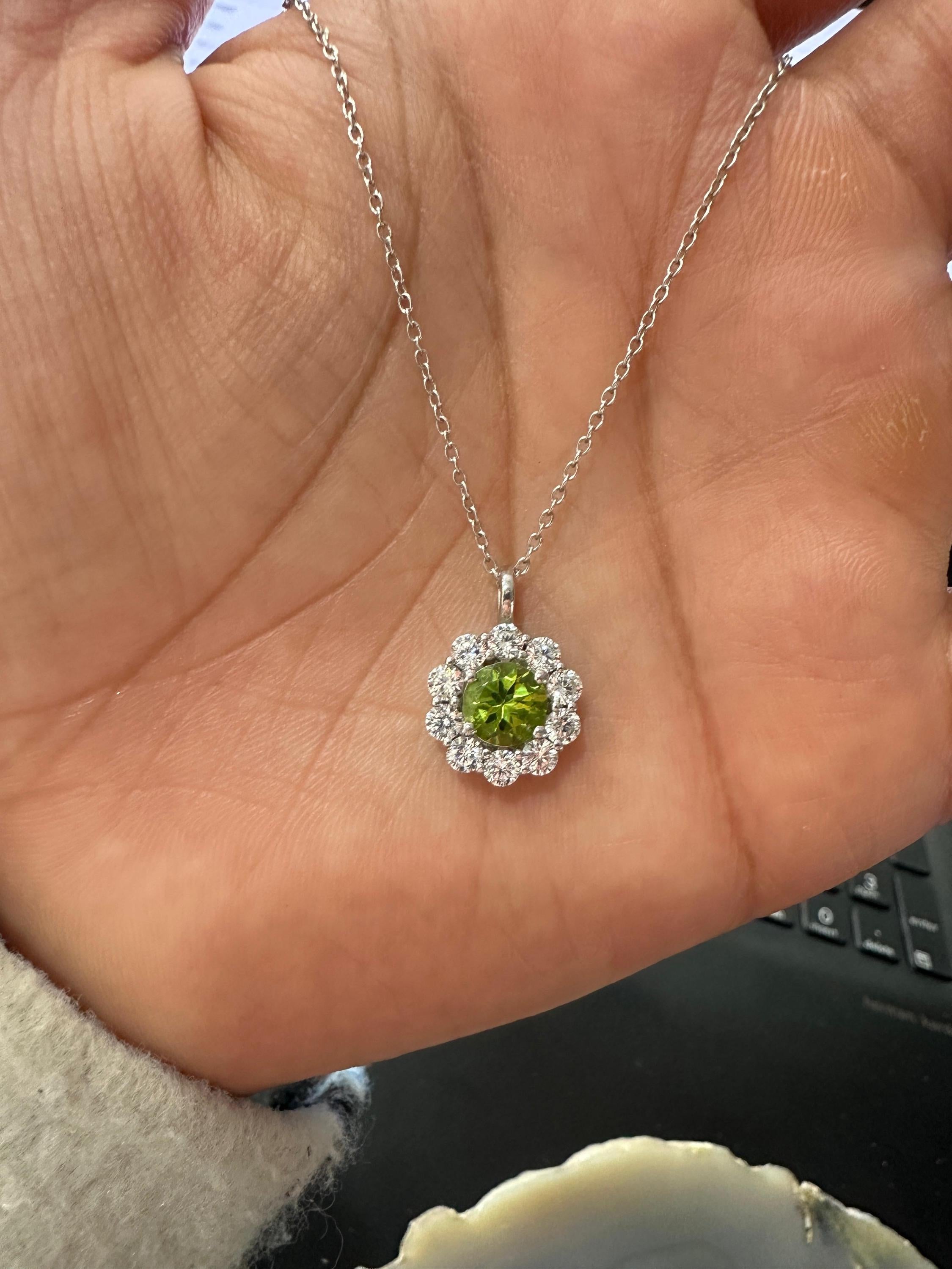Natural Peridot Moissanite Halo Pendant | 925 Sterling Silver, Elegant gift or her