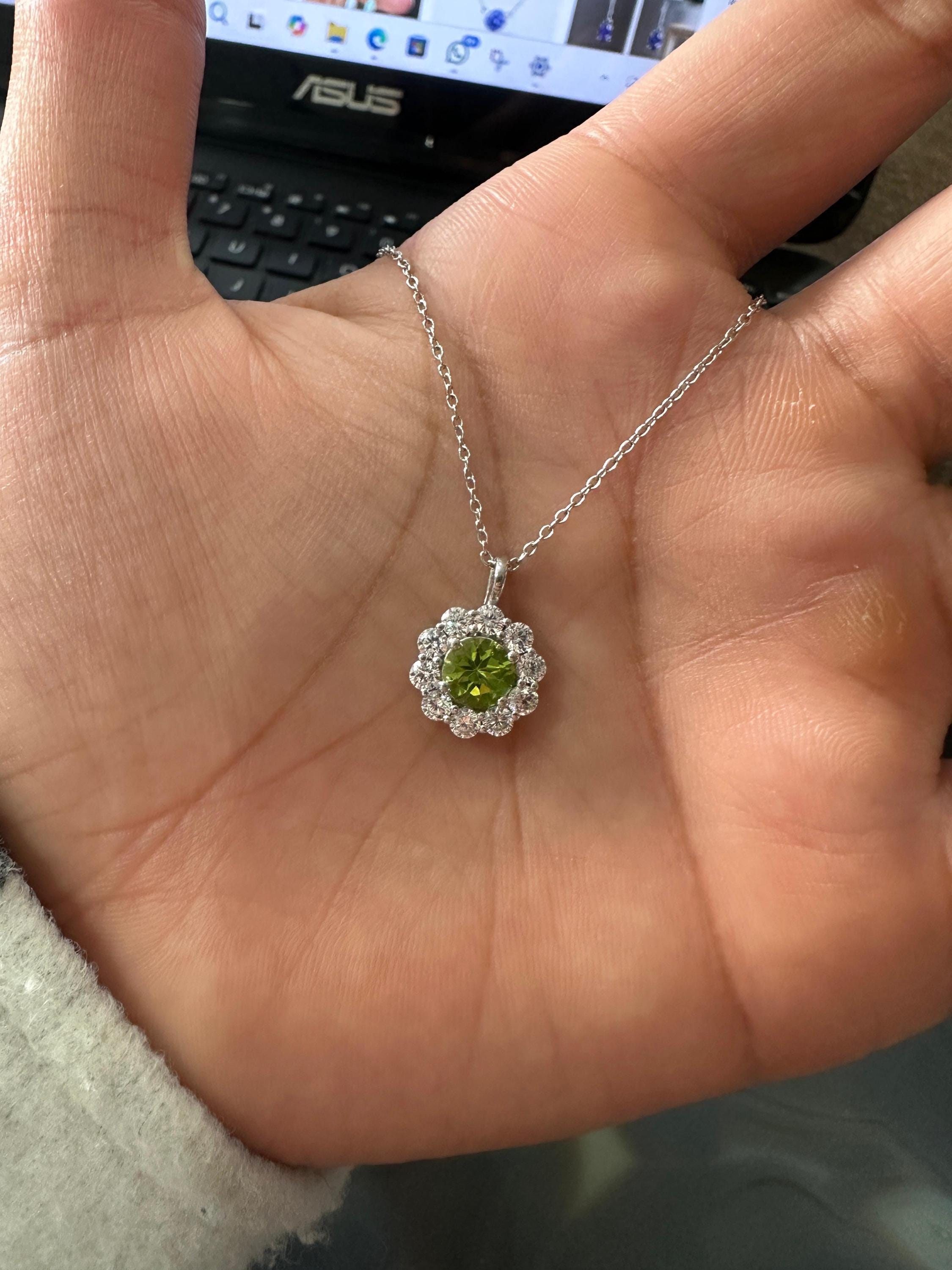 Natural Peridot Moissanite Halo Pendant | 925 Sterling Silver, Elegant gift or her