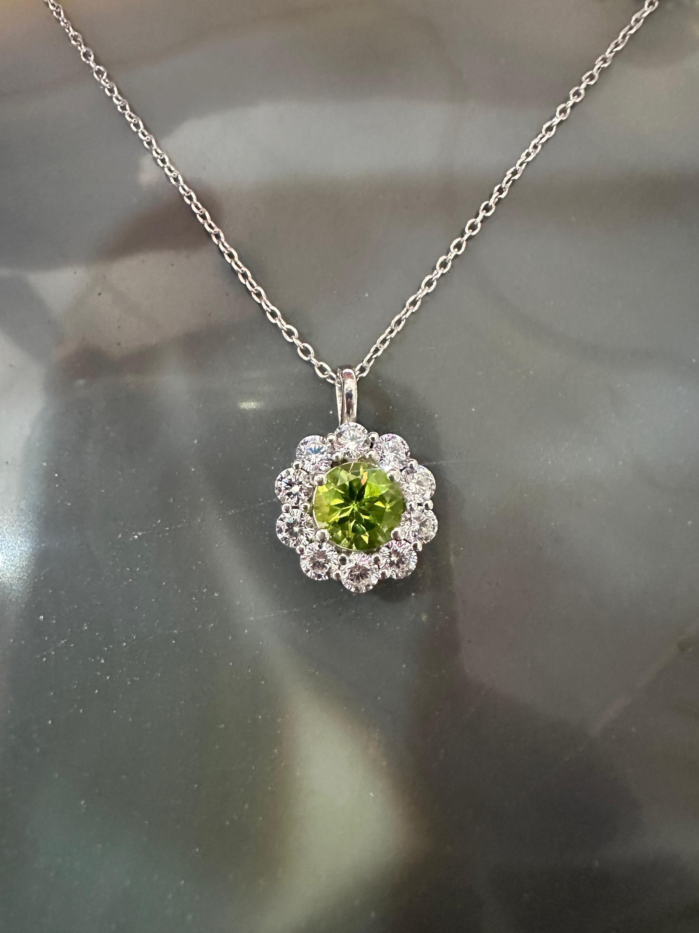 Natural Peridot Moissanite Halo Pendant | 925 Sterling Silver, Elegant gift or her