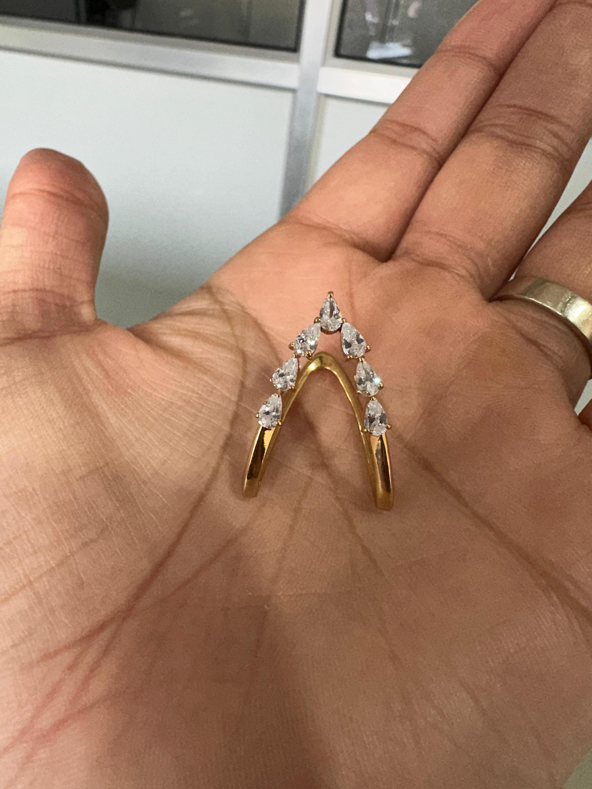 14K Gold Pear Moissanite Open Band Ring, Adjustable Statement Jewelry