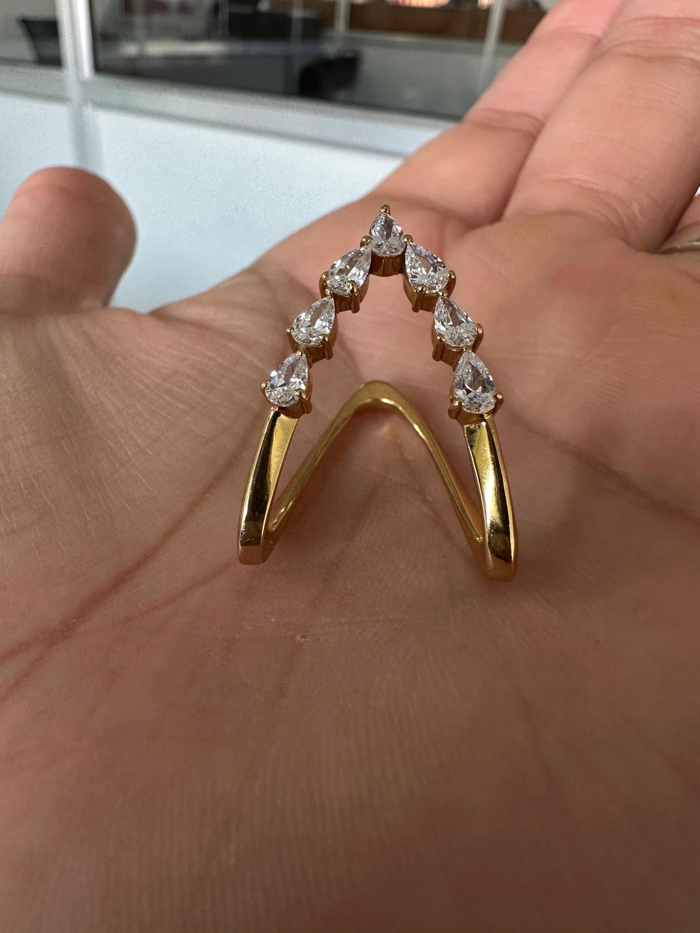 14K Gold Pear Moissanite Open Band Ring, Adjustable Statement Jewelry
