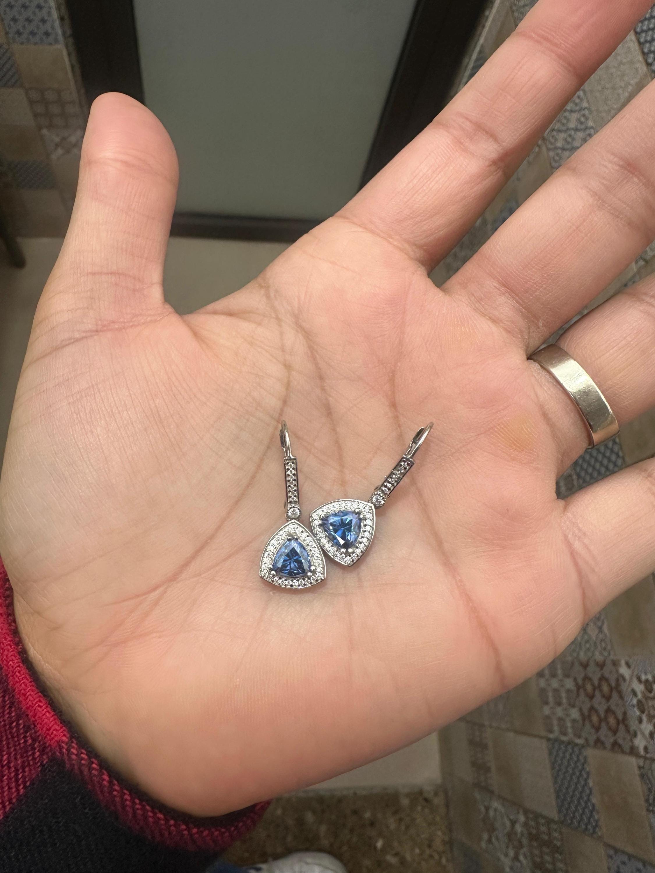 Alexandrite Moissanite Drop Earrings | Sterling Silver Halo, Color-Changing