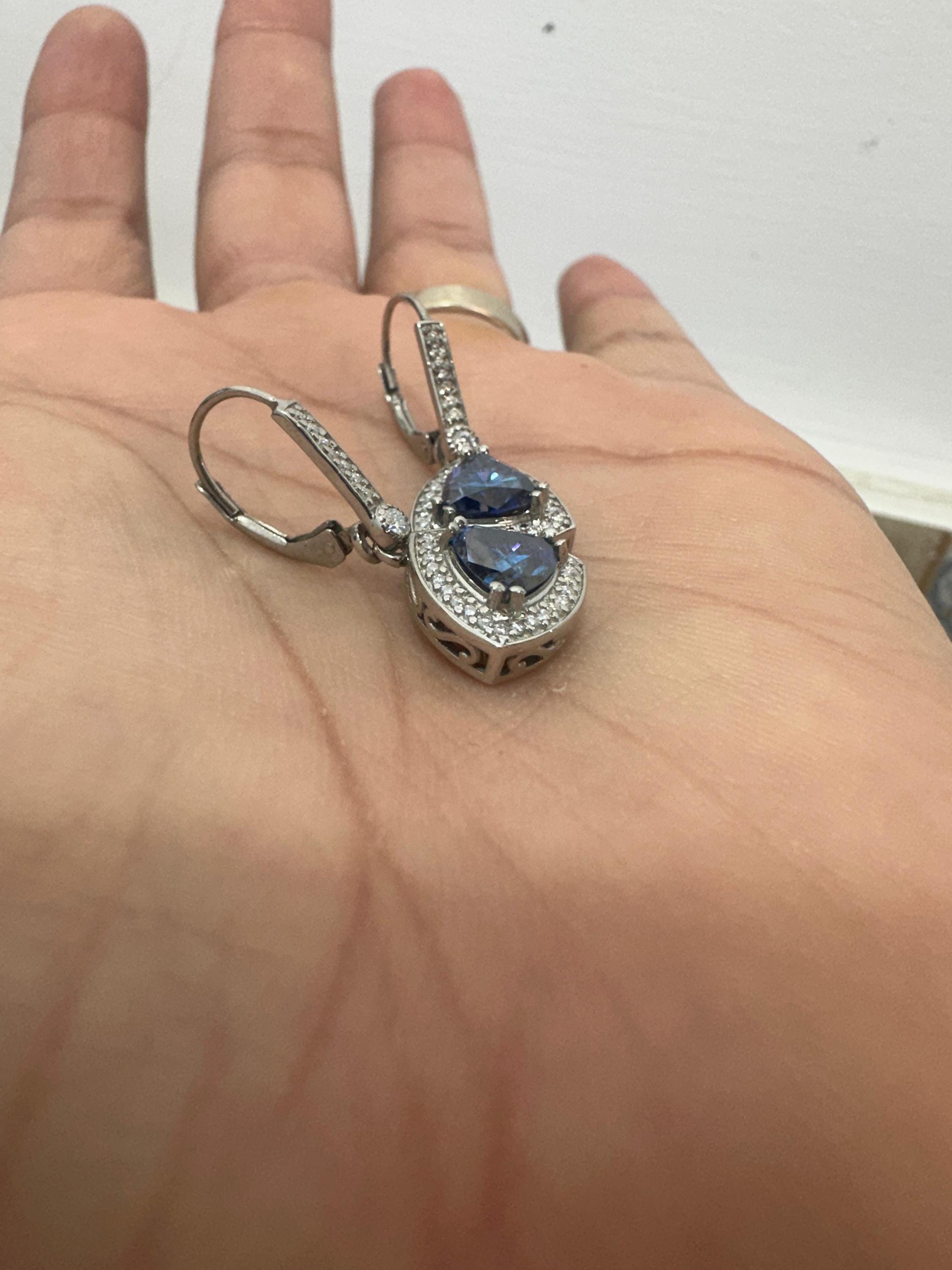 Alexandrite Moissanite Drop Earrings | Sterling Silver Halo, Color-Changing