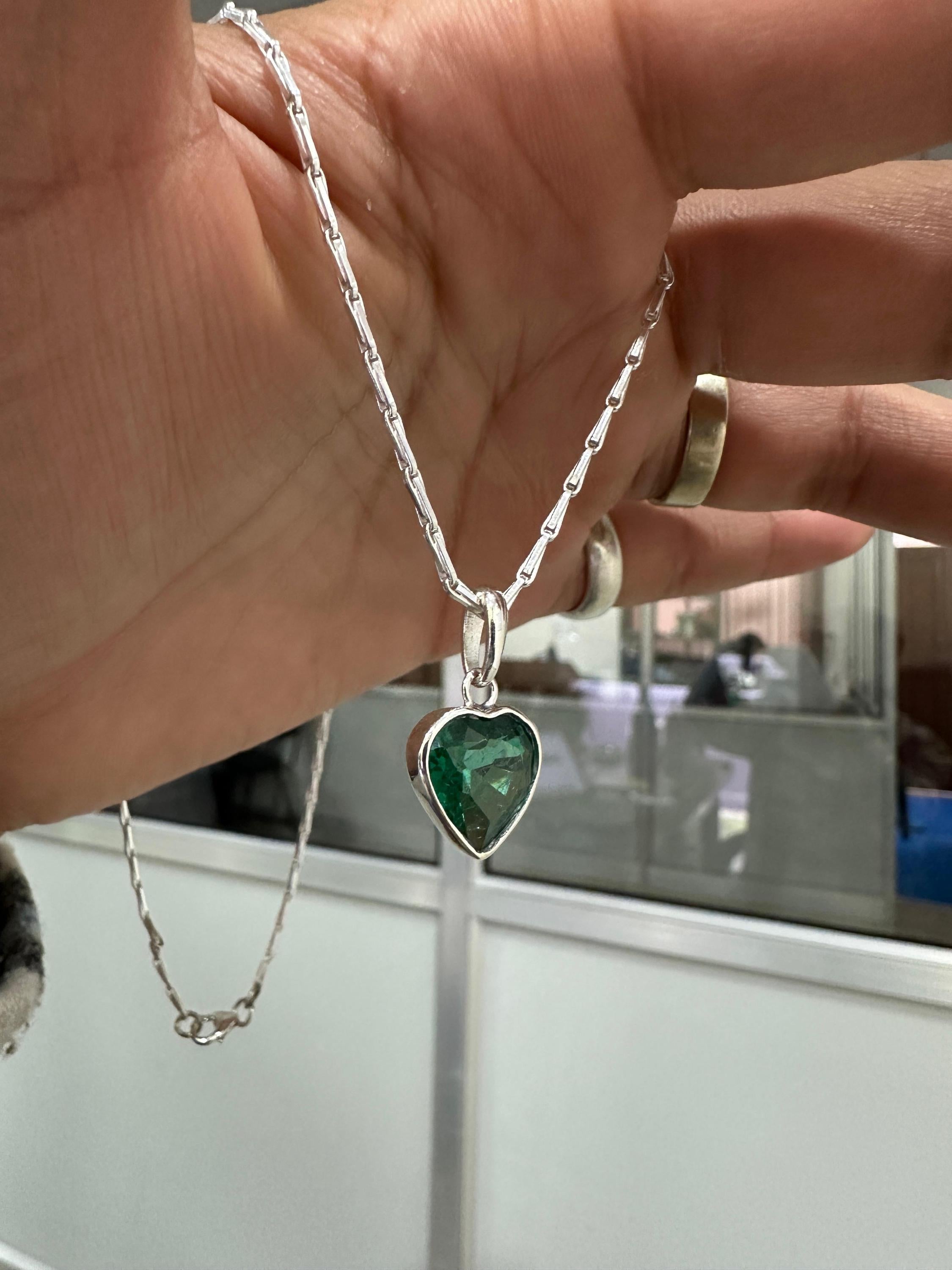 Heart Shaped Emerald Solitaire Pendant | Handmade 925 Sterling Silver Necklace