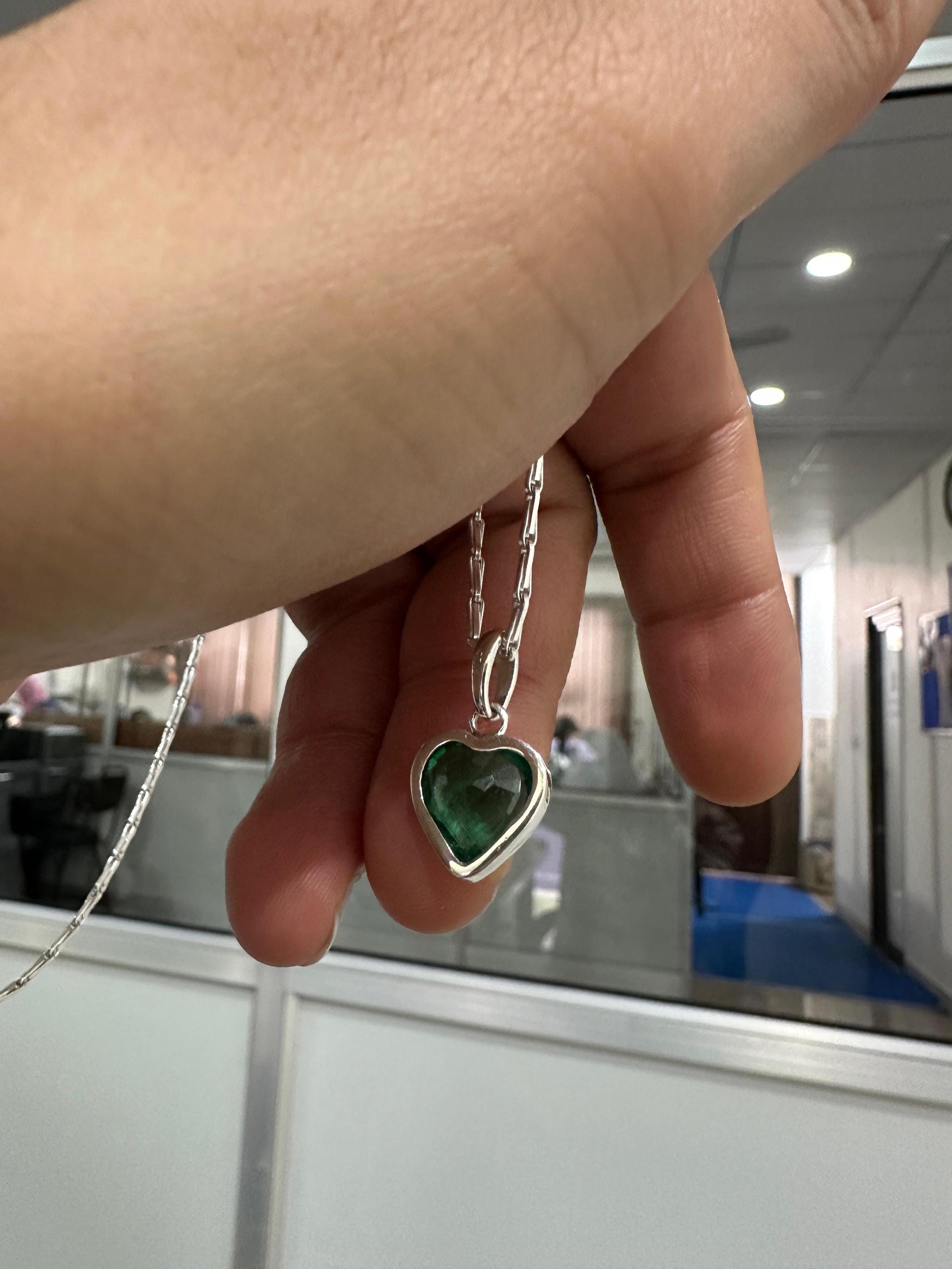 Heart Shaped Emerald Solitaire Pendant | Handmade 925 Sterling Silver Necklace