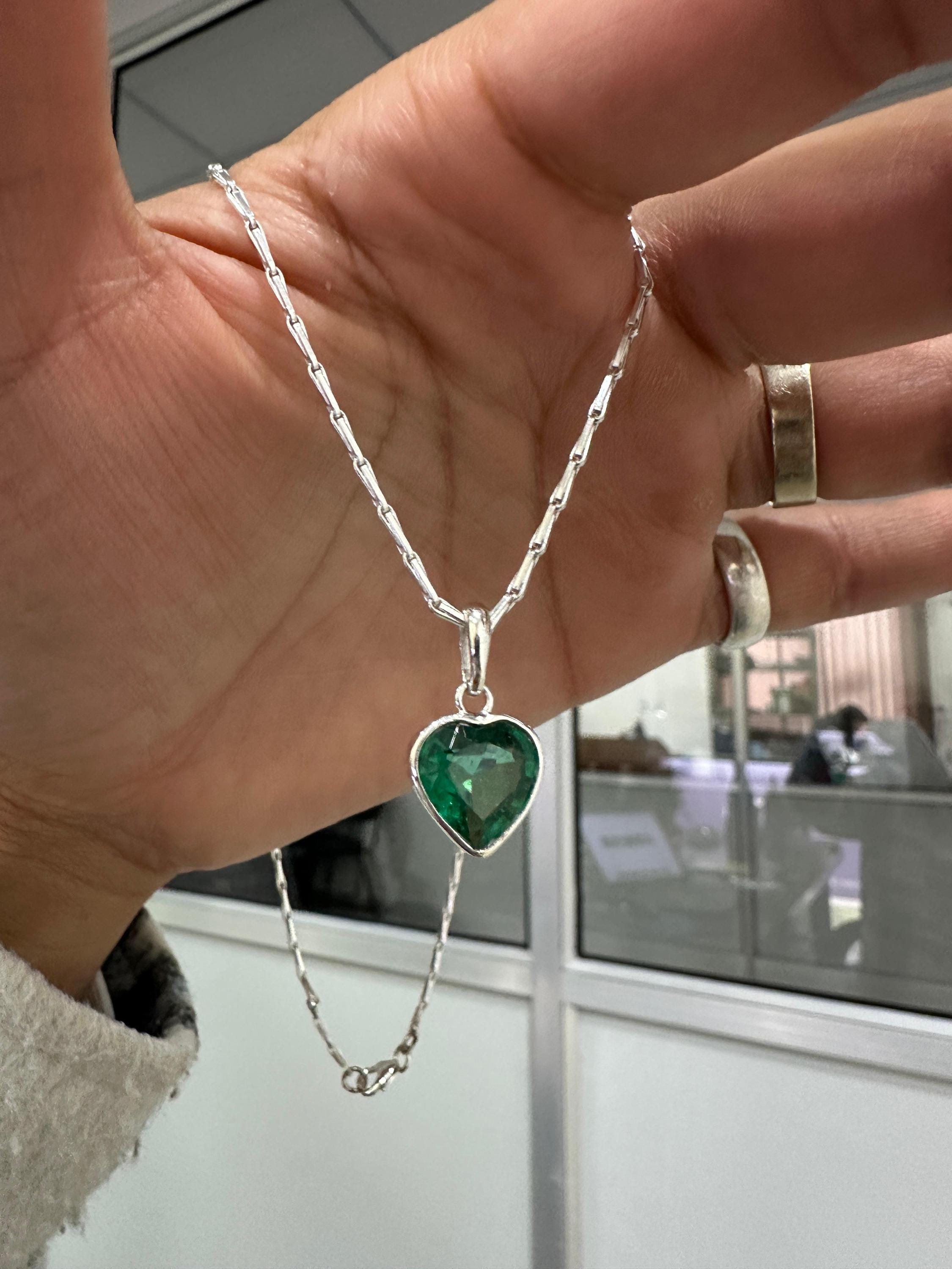 Heart Shaped Emerald Solitaire Pendant | Handmade 925 Sterling Silver Necklace