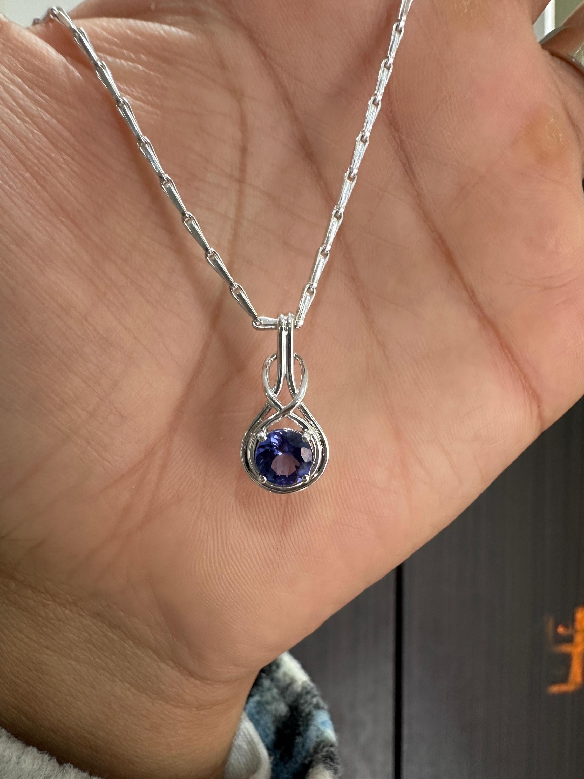 Natural Tanzanite Infinity Pendant | Twisted Bale, 925 Sterling Silver, December Birthstone