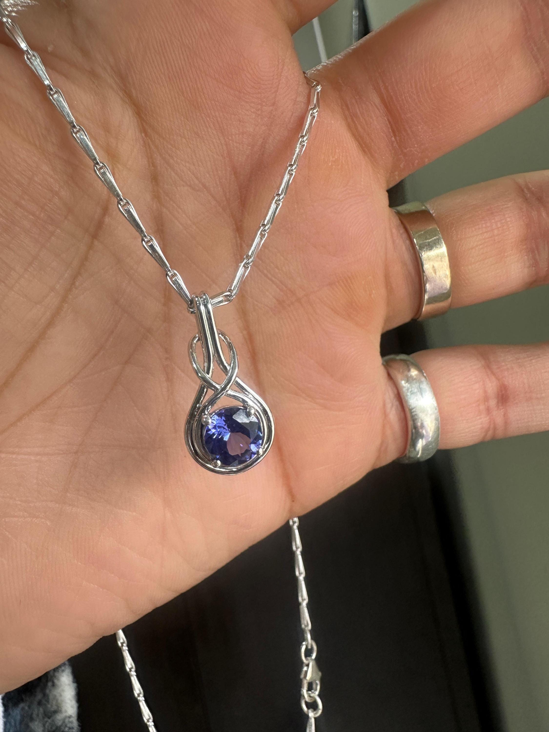 Natural Tanzanite Infinity Pendant | Twisted Bale, 925 Sterling Silver, December Birthstone