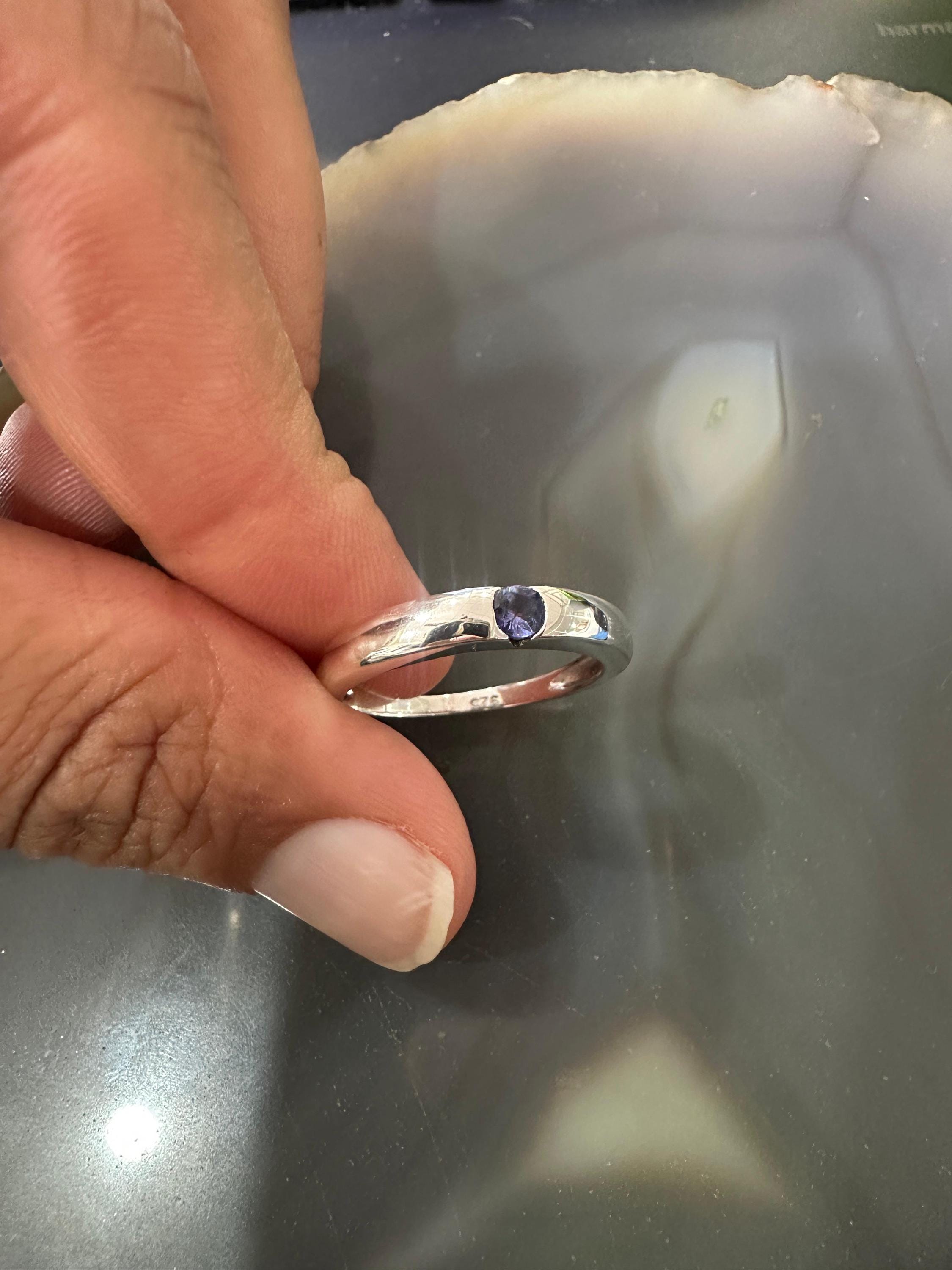 14K White Gold Minimalist Tanzanite Band Ring, Unisex Promise Ring
